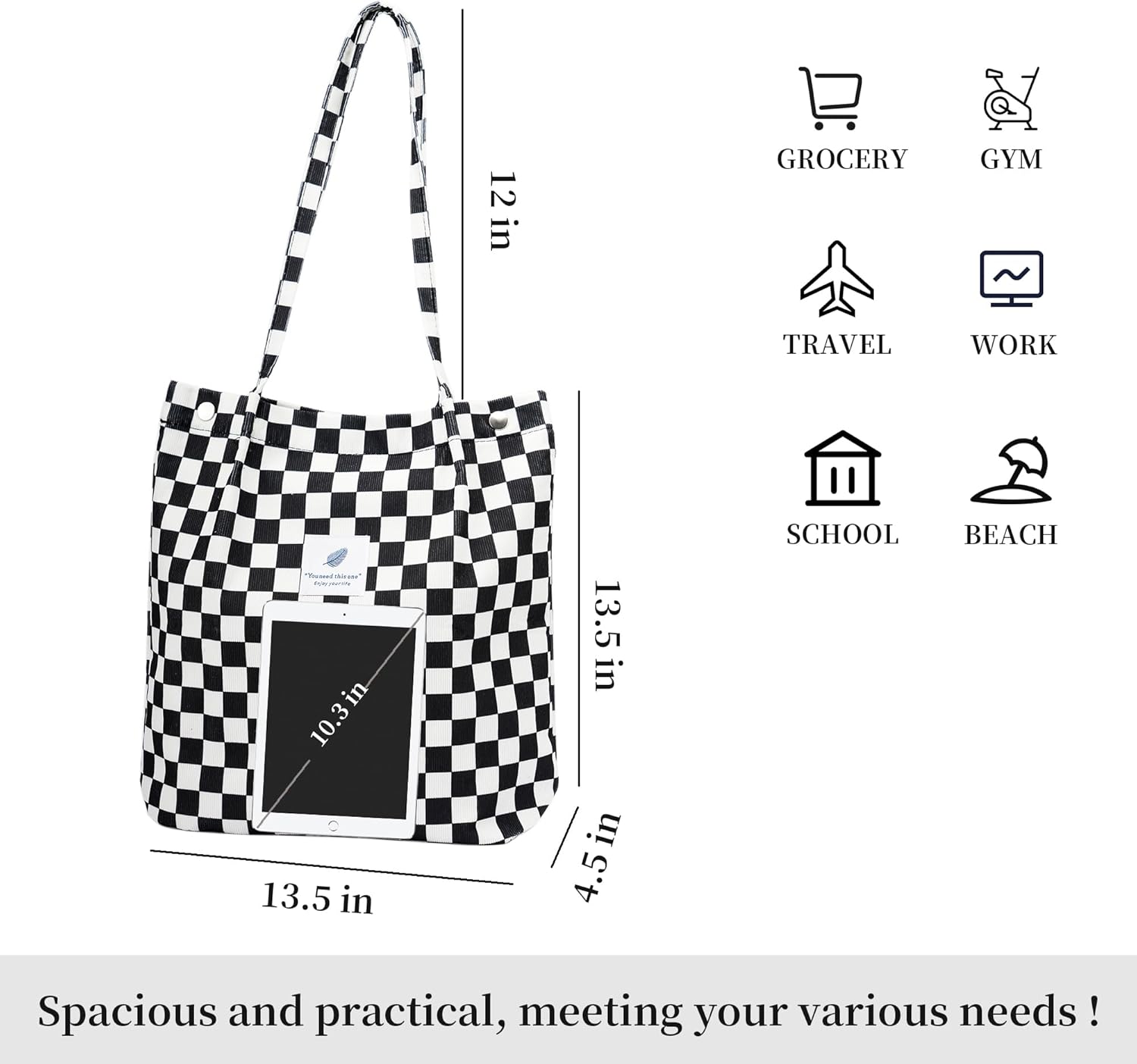 Cute Corduroy Tote Bag Canvas Shoulder Handbags for Women Travel Shopping - Image 3