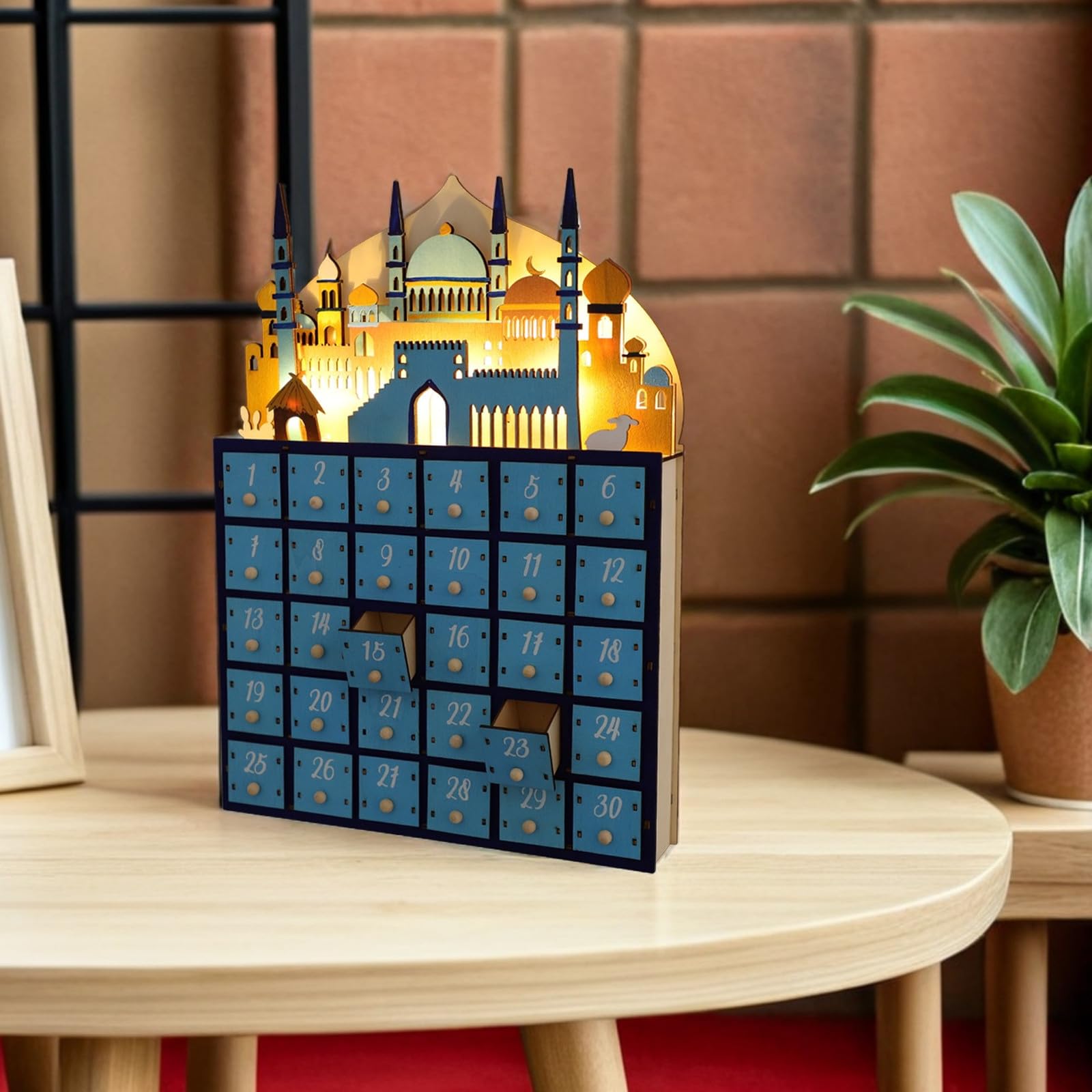 Alasum Adventskalender Dekoration 30 mit Ramadan LED Beleuchtung Tage Kalender Countdown Vielseitige in Blau für Wohnzimmer und Schlafzimmer