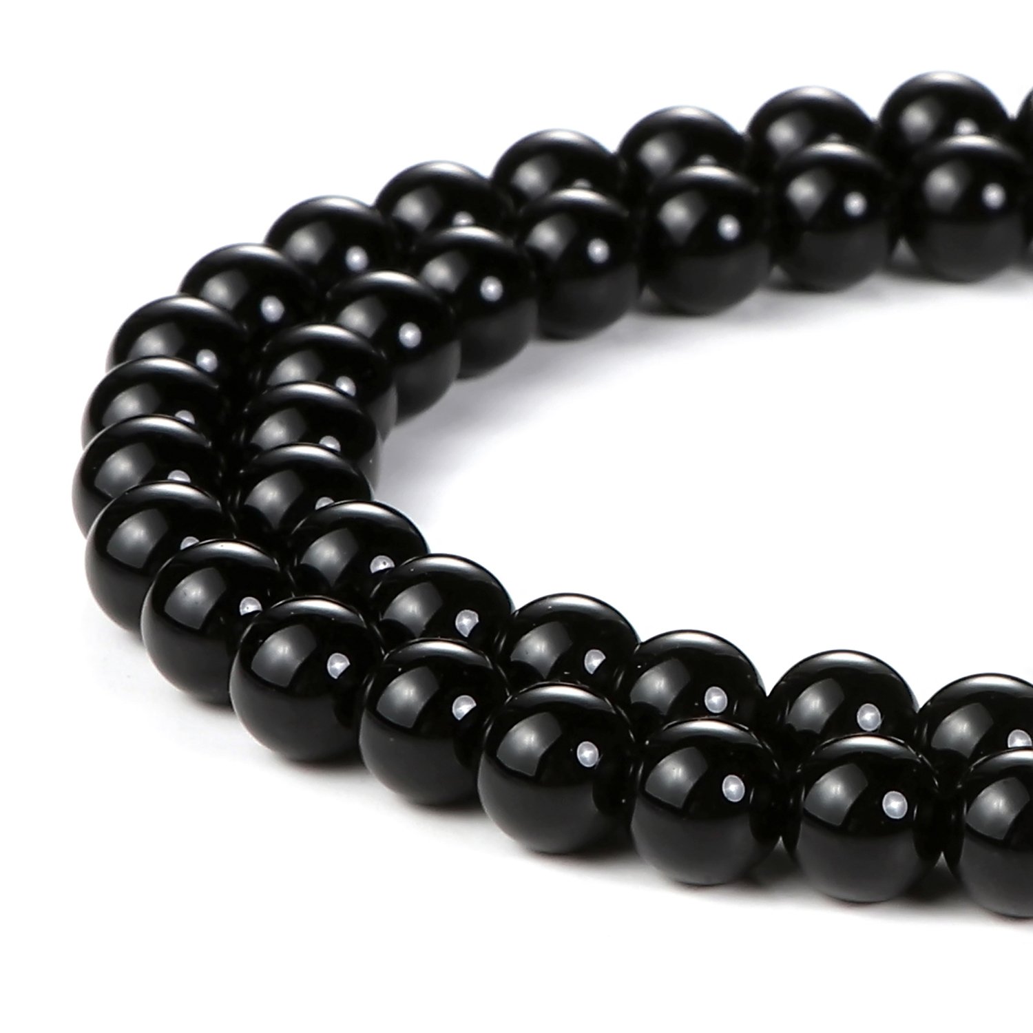 BEADNOVA Black Onyx Beads Natural Crystal Beads Stone Gemstone Round Loose Energy Healing with Crystal Stretch Cord for Jewelry Making (6mm, 62-64pcs)