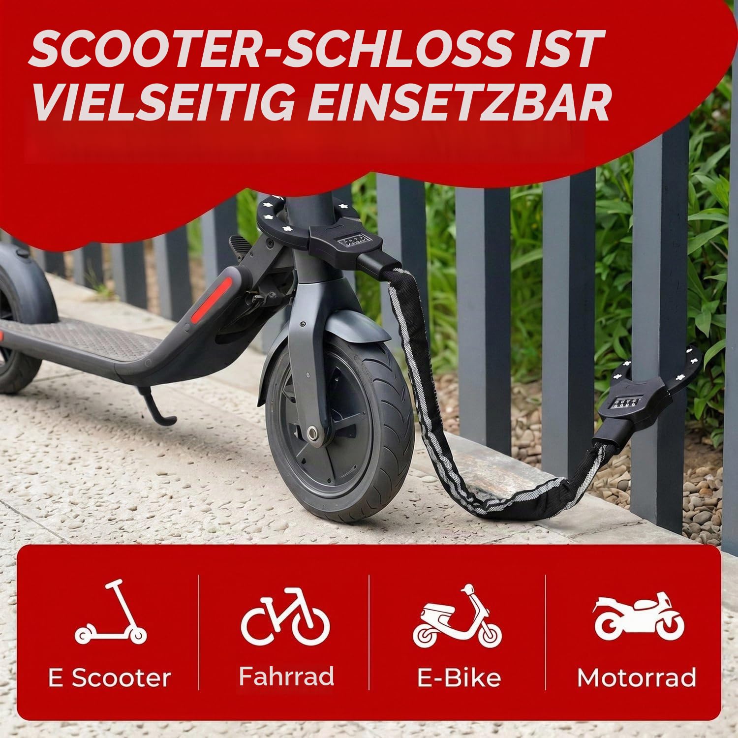 TLGREEN E Scooter Schloss mit Zahlencode, 93cm Zahlenschloss für E Scooter | 6mm-Kettenglied Handschellenschloss, mit 3L Wasserdichte Tasch, für E Scooter/Fahrräder/E-Bike/Motorrad