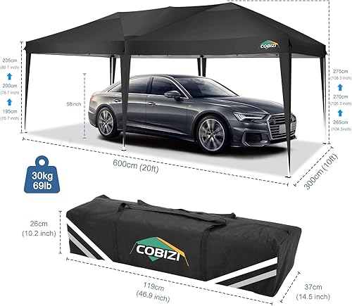 Miniatura 2 de Toldo desplegable de 10 x 20 pies con 6 paredes laterales, toldo impermeable para eventos al aire libre, toldo para fiestas, playa, camping, toldo