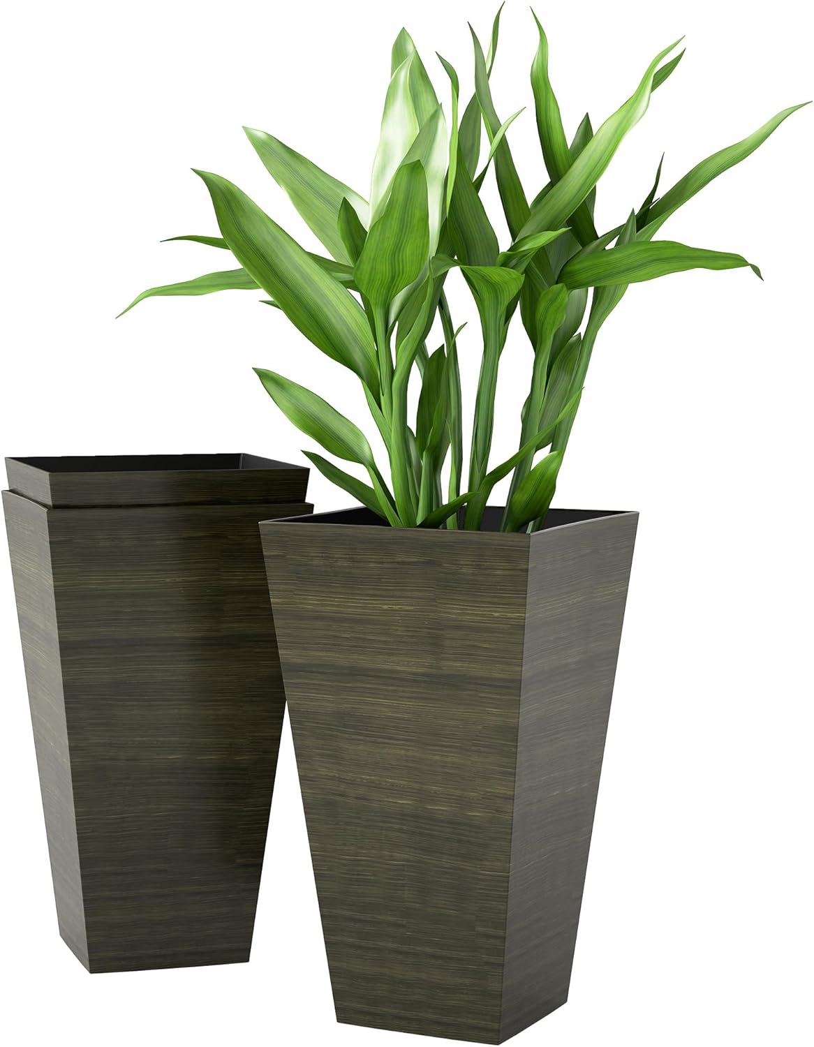 Outsunny Tall Planter for Outdoor Plants Set of 3, 28 Inch Taper Planter with Drainage Holes, Wood Grain Decor Garden Pot for Indoor Outdoor Porch Patio Backyard, Dark Brown