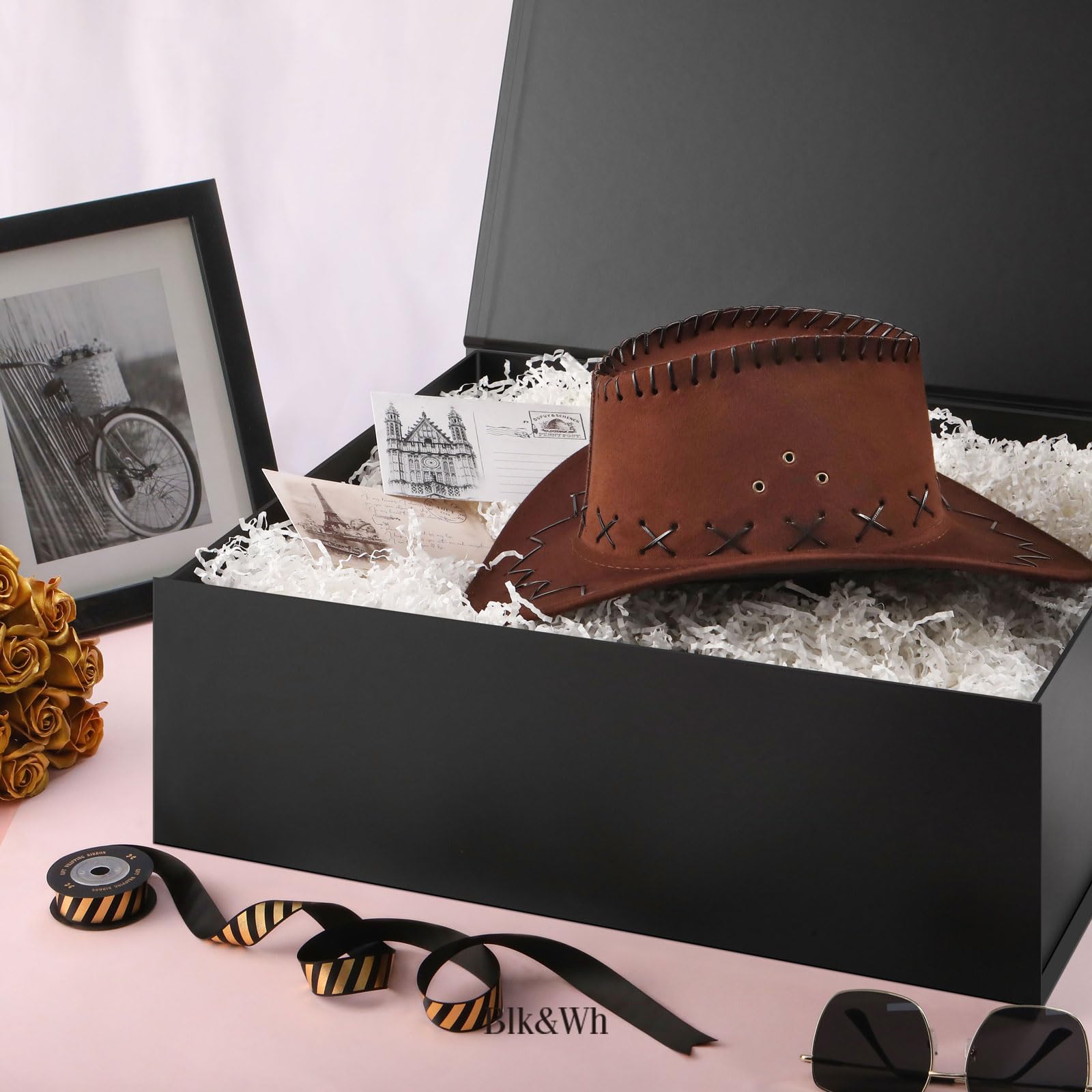 BLK&WH Extra große Geschenkbox mit Deckel, 50,8 x 40,6 x 17,8 cm, schwarze Geschenkbox für Kleidung und große Geschenke (mattschwarz) | Schwarze Geschenkbox für Kleidung und große Geschenke