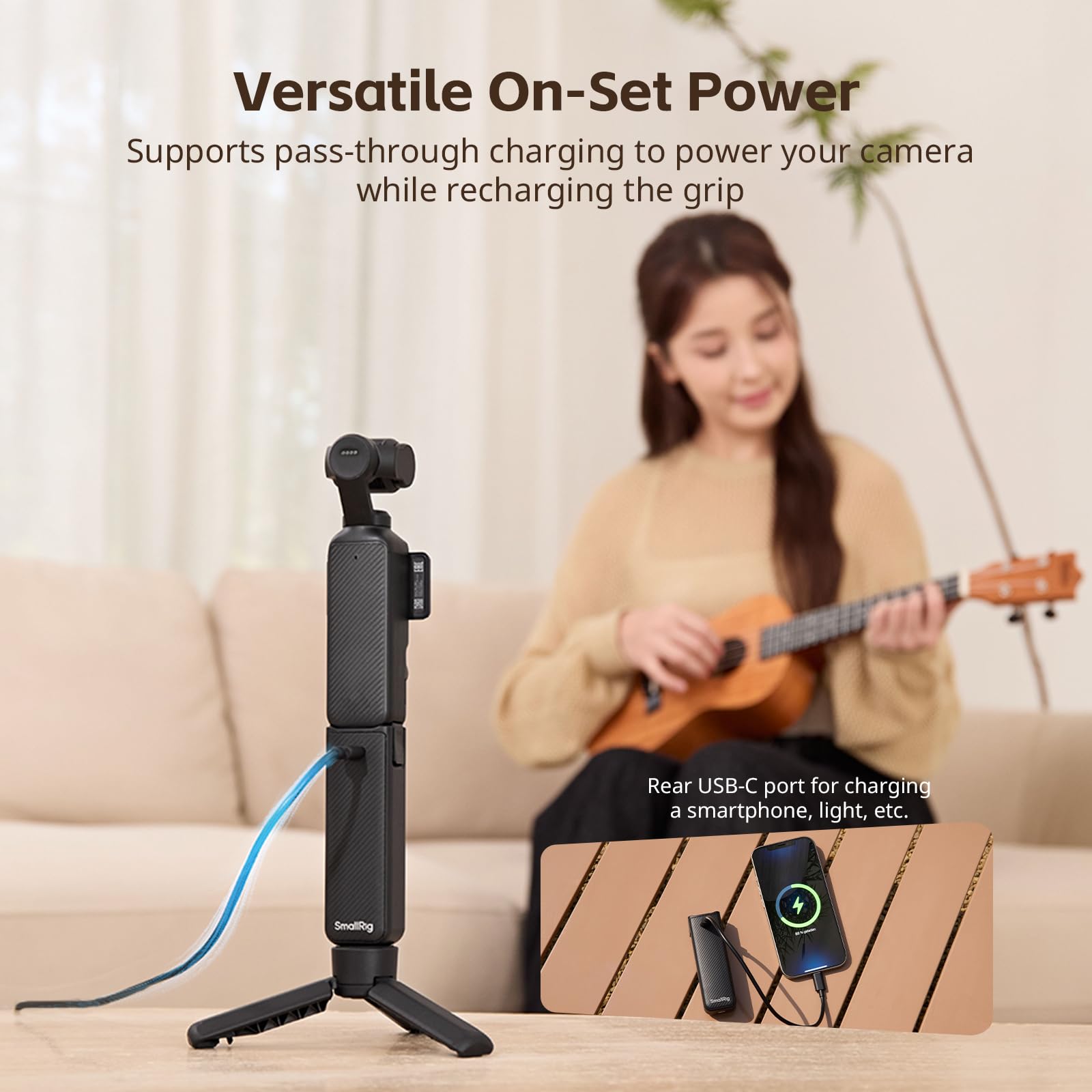 SMALLRIG Impugnatura Porta Batteria per DJI Osmo Pocket 4/3, Power Grip da 5000 mAh con Ricarica Rapida da 20W, Connessione Audio per Microfono Wireless, Filettatura da 1/4" per Treppiede, 5705