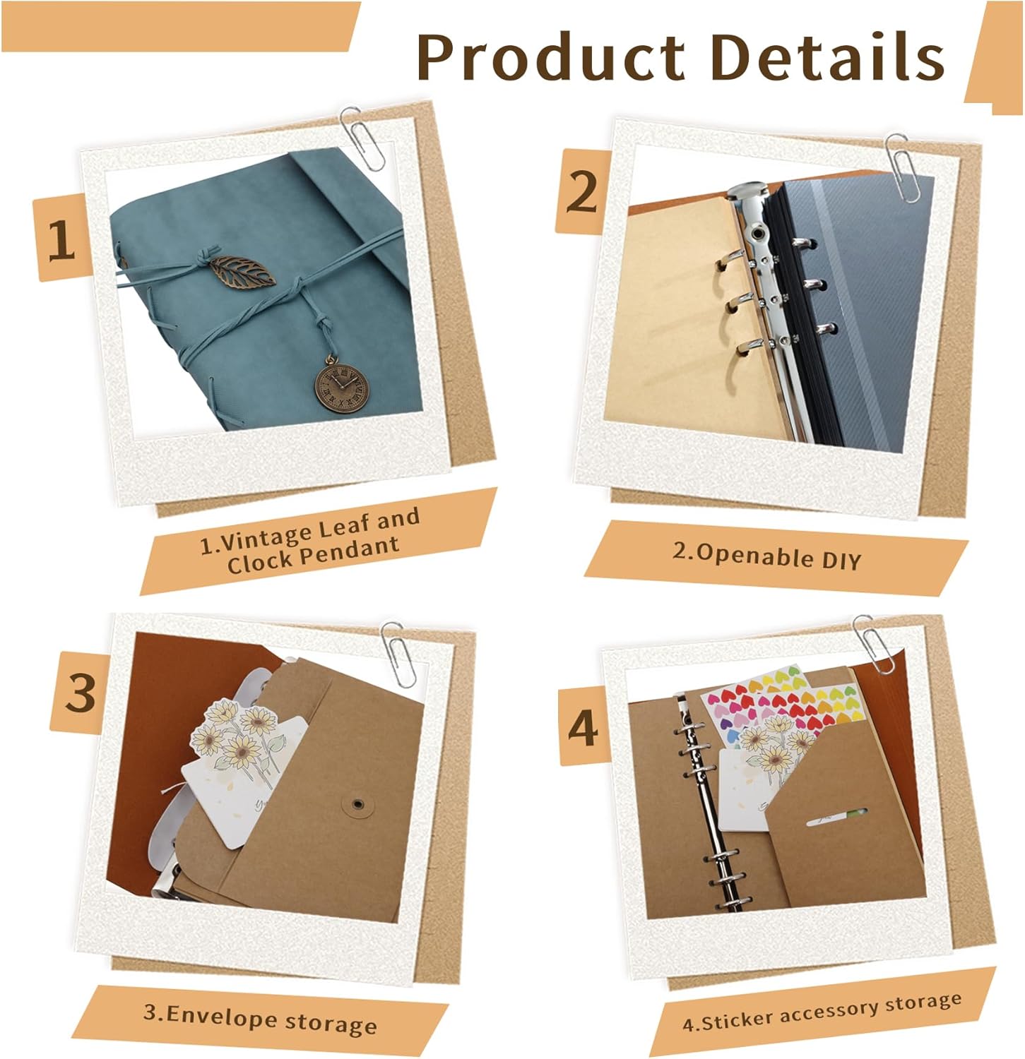 Scrapbook Album Vintage Leather Self Adhesive Photo Album Kit with 64 Pages & Kraft Paper | DIY Memory Scrapbook Gift for Anniversary, Family Travel, Birthday, Valentine's Day (Blue)