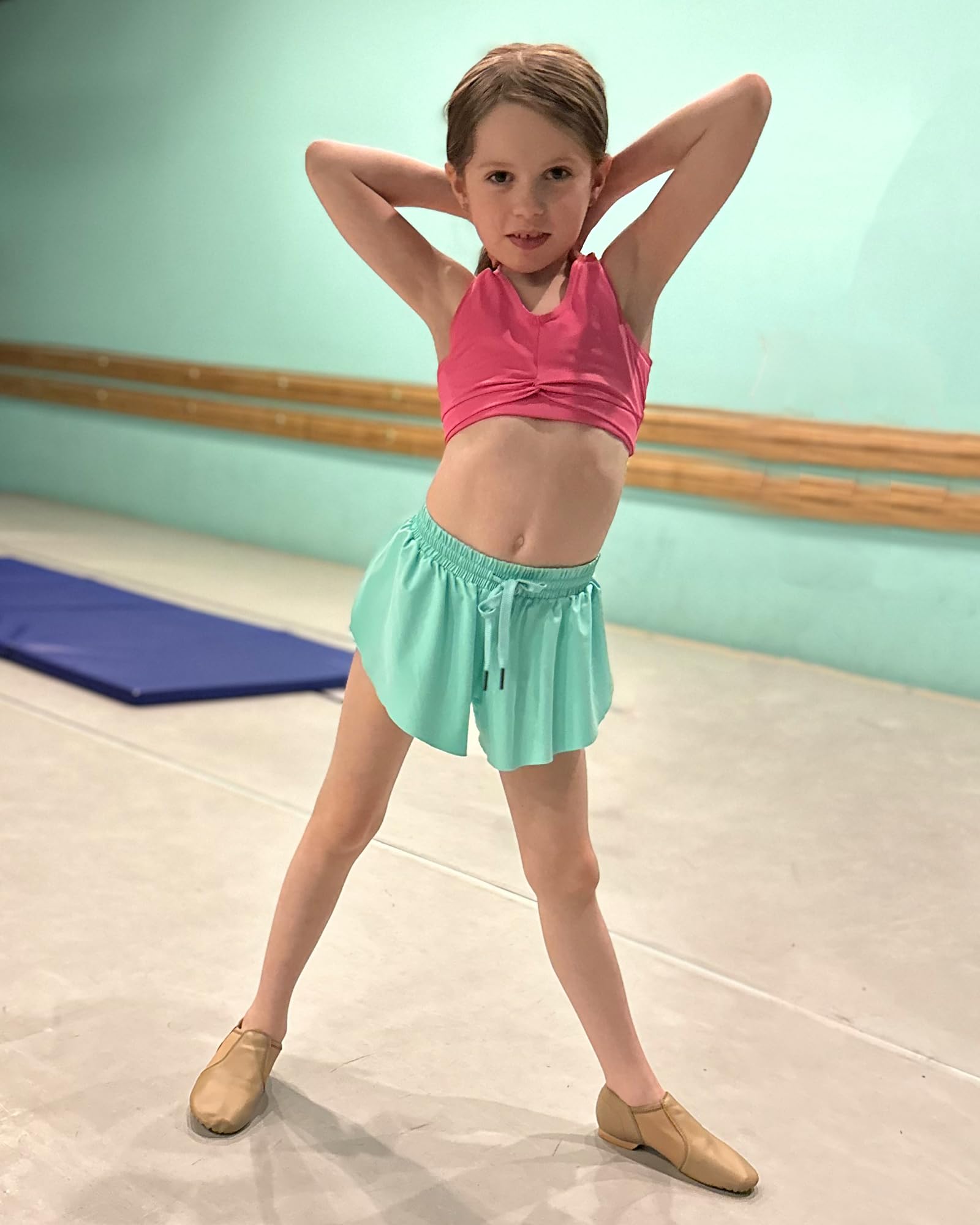 Stelle Girls Flowy Shorts with Pockets Athletic Running Skirt High Waist Butterfly 2 in 1 Sports Short 5-16 Years(Mint Green,S)