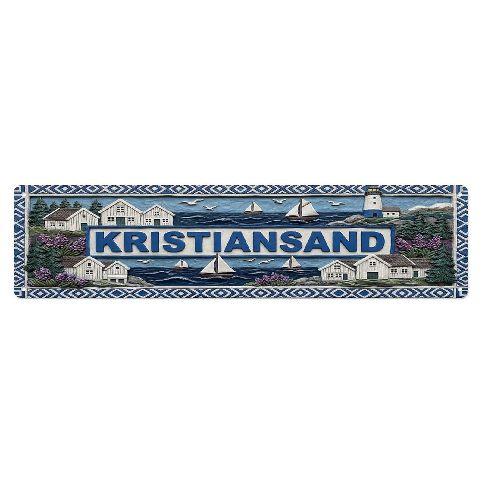 Gead 4X16inch Style Vintage Kristiansand Norway Flag Pattern Metal Tin Sign