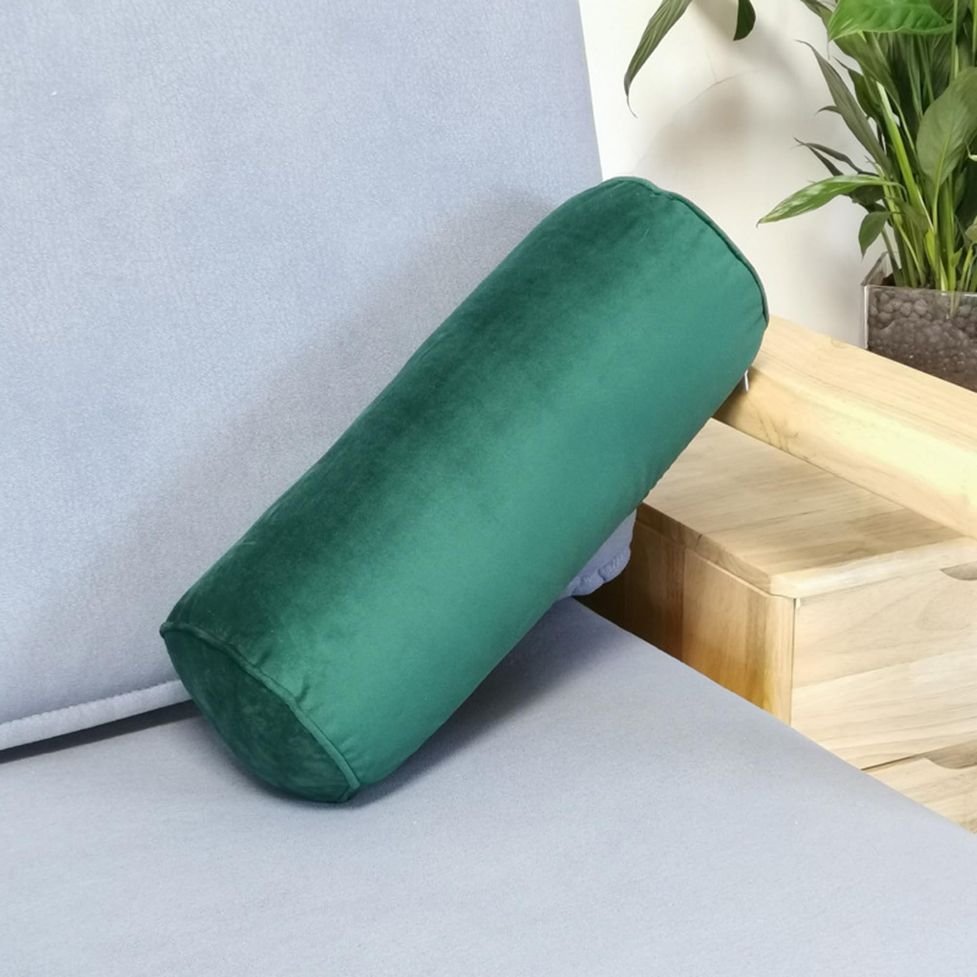 Duoleh Green Round Sofa Armrest Cushion Armrest Pillow, Round Cervical Roll Bolster Pillow, Bed Gap Filler Bed Pillow, Lumbar Support Cushion For Back, Knees, Neck Support (60X15cm,)