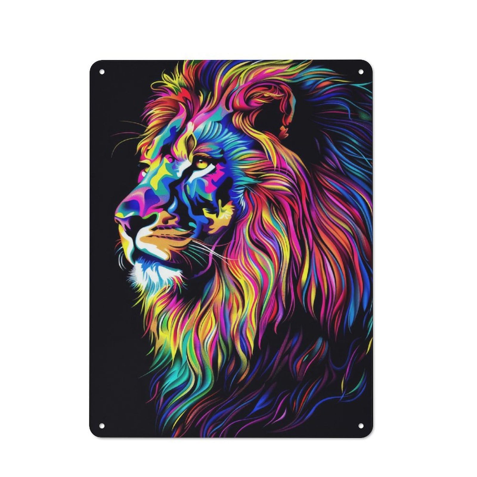 Junmoney Style-2 Retro Metal Wall Sign 40X30cm With Neon Lion Illustration For Hallway Wall, Suited To Hallway Decor Lovers