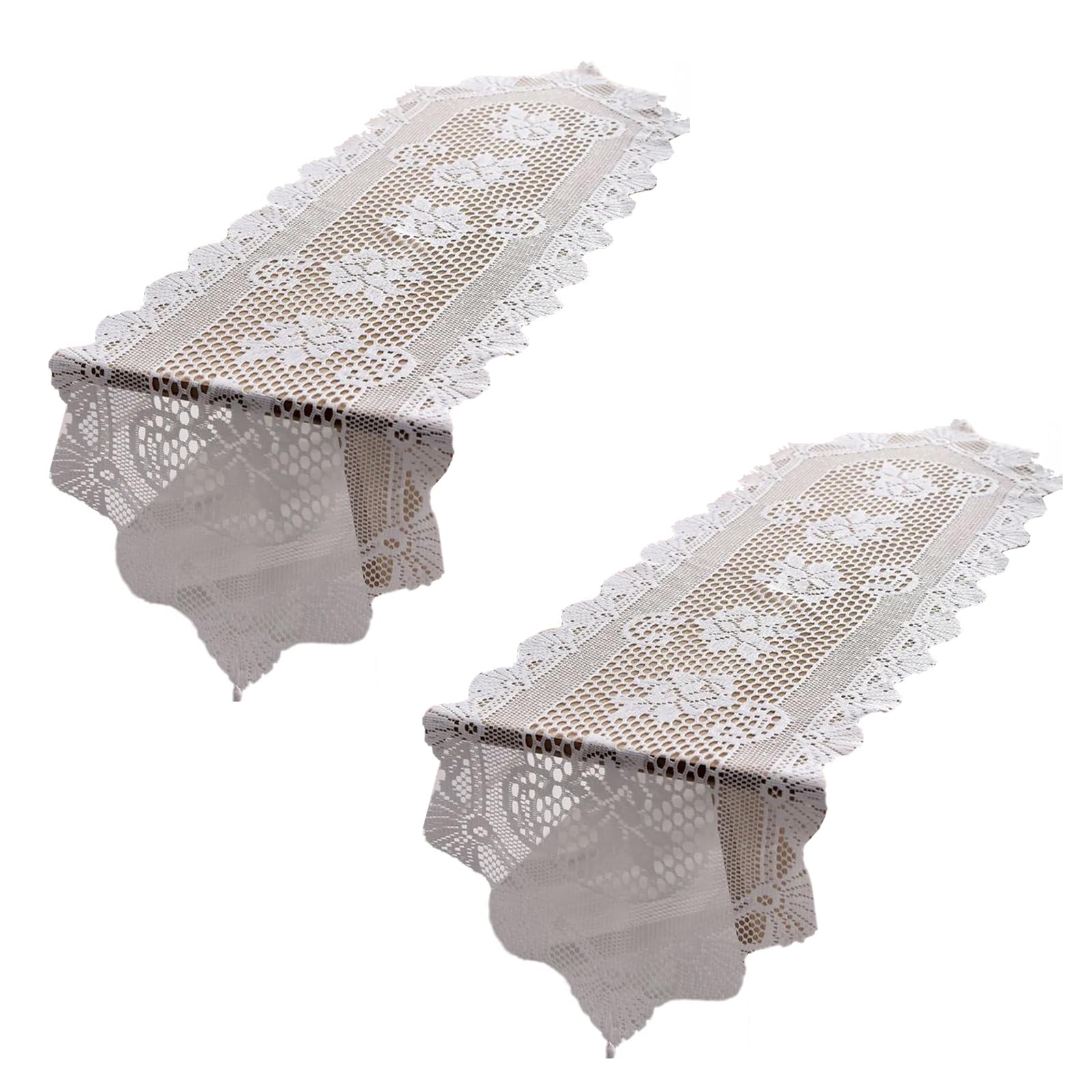 Mekalero Cotton Lace Table Runners, 2Piece Cotton Dressers Floral Doilies Cover for Elegances Lace Runner