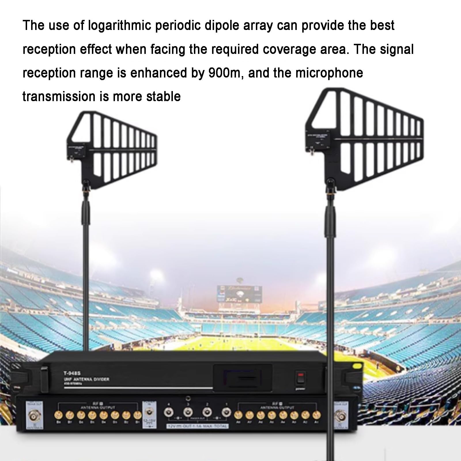 Bezprzewodowy system dystrybucji anteny UHF, 16-kanałowy wzmacniacz sygnału mikrofonowego, częstotliwość 500-950 MHz, długi zasięg 900 m dla wydajności scenicznej