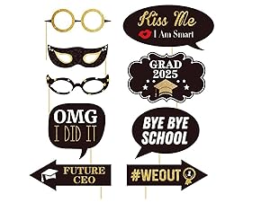Happy Graduation 2025 Photo Booth Props 35pcs Funny Large Graduation Photo Props Class of 2025 Grad Decor with Sticks for Kids Boy Girl Women Men Graduation Party Favors Supplies Decorations
