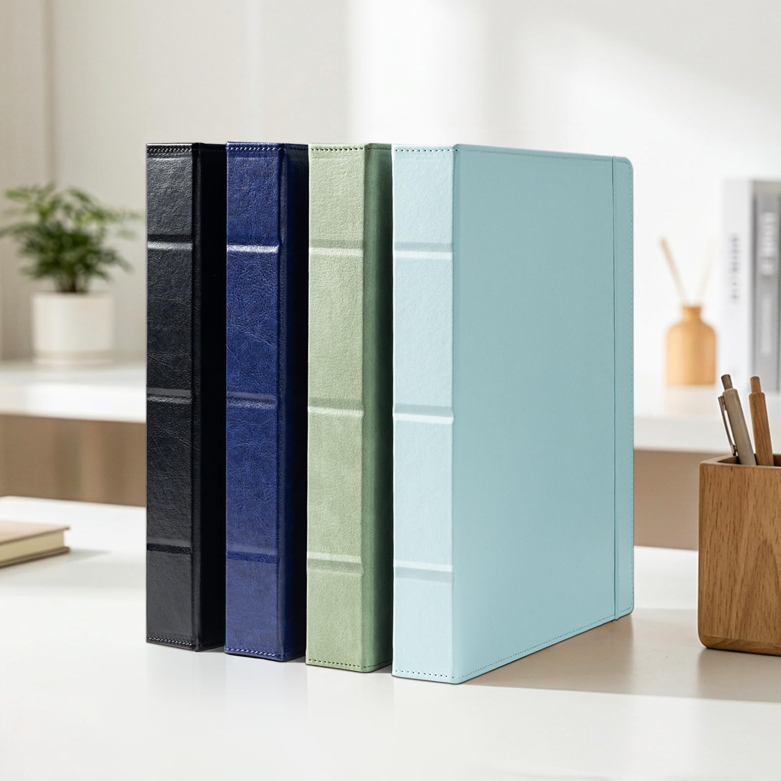 Ospelelf Raccoglitore a 3 anelli in pelle per documenti formato lettera con divisori tascabili in PVC, anelli rotondi da 2,5 cm, contiene 175 fogli, raccoglitori con borsa portaoggetti e blocco note