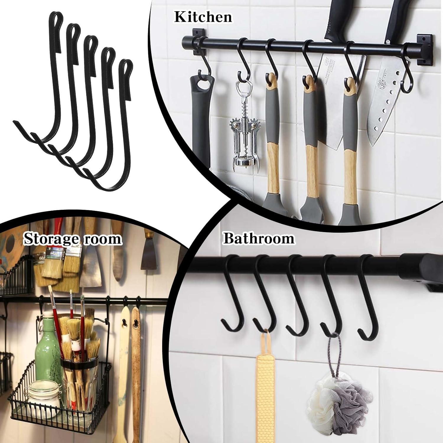 20 Pcs Shelf Hooks Grid Wall Hooks for Wire Shelving Accessories Stainless Steel J Hook for Hanging Sink Hanger for Kitchen Bedroom Office, Wire Hook Rack, Black