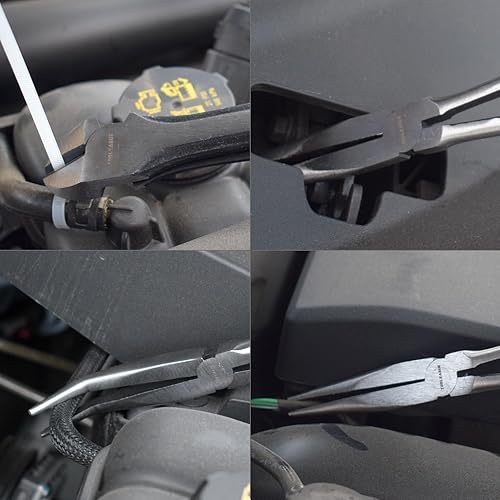 Miniatura 6 de TOOLEAGUE Juego de 4 alicates de punta de aguja extra largos, 11 pulgadas de largo alcance recto, nariz doblada de 4590 grados, alicates diagonales,