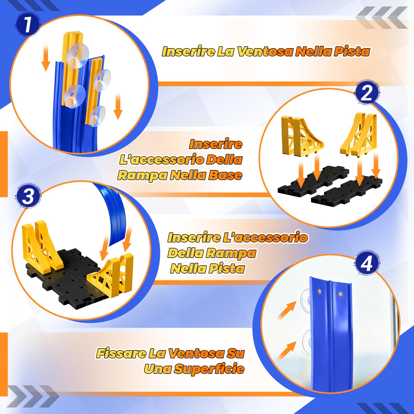 Pista Macchinine 5M Pista Flessibile Macchinine 4 Macchinine 2 Rampe 1 Borsa Portaoggetti 4 Ventose Regalo Flexible Car Track per Bambini 4 5 6 7 Anni (Blu)