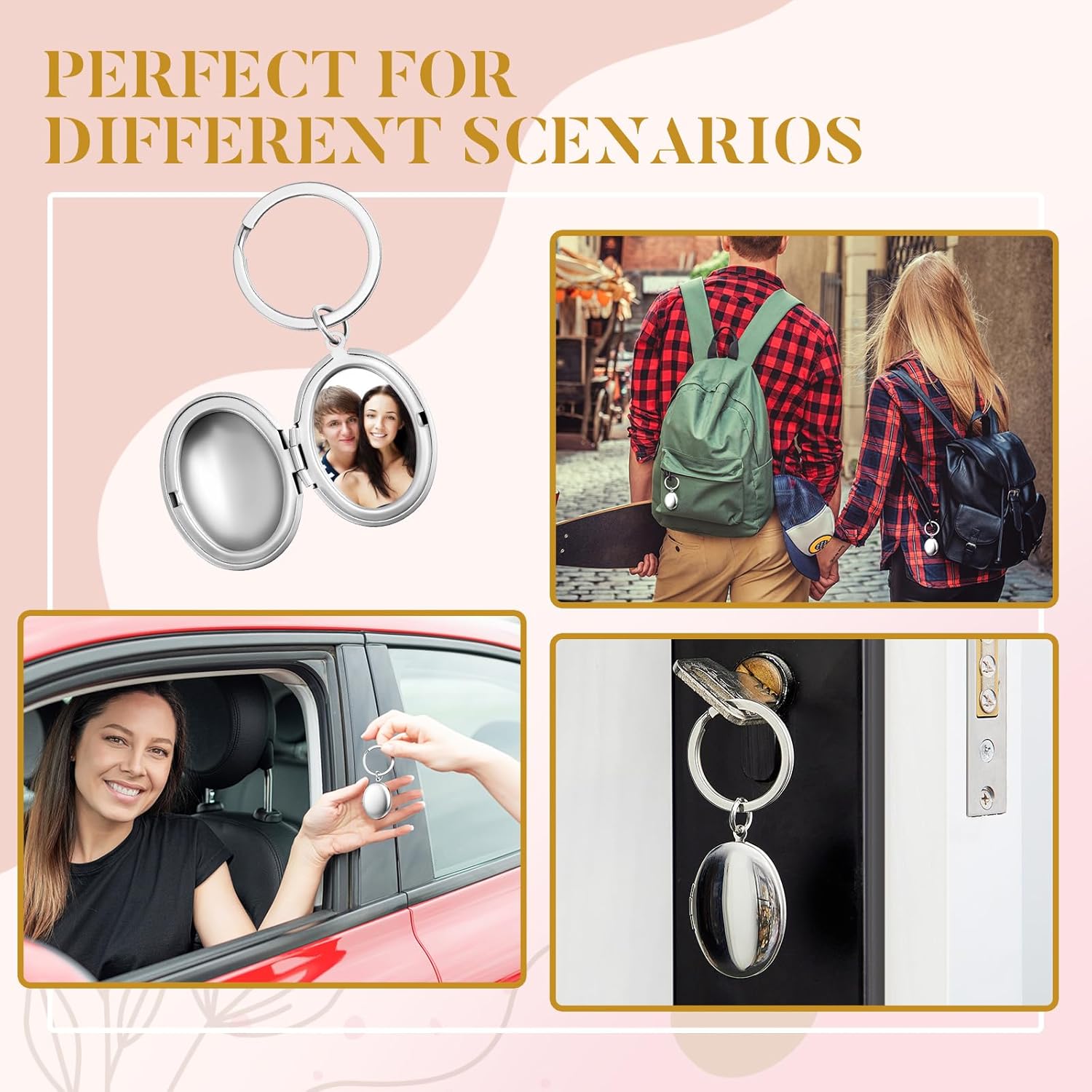 4 Pcs Silver Heart Locket Keychains Stainless Steel Round Locket Key Chain That Hold Pictures for Valentines Gifts - Image 5