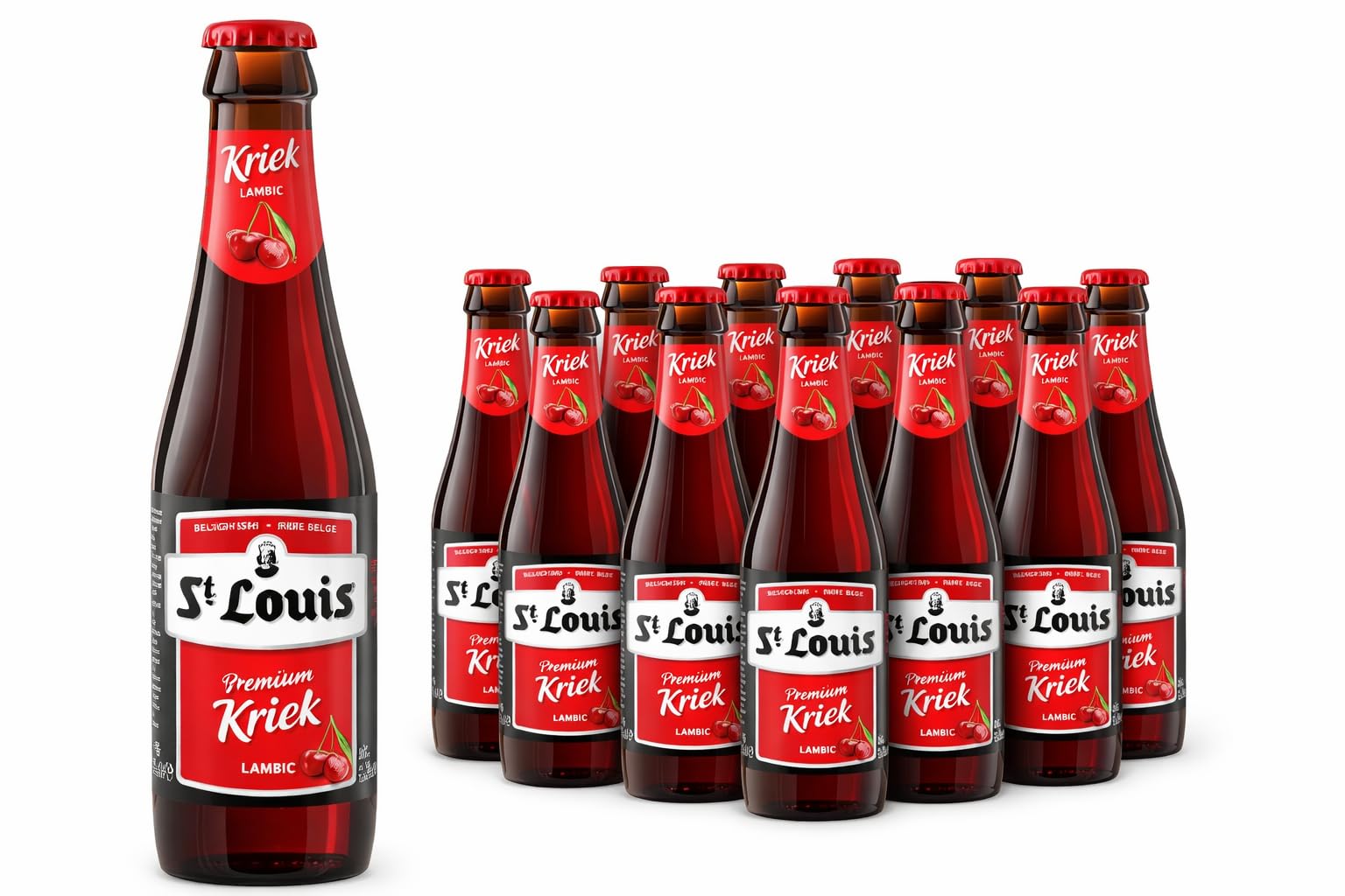 St. Louis Kriek Kirschbier aus Belgien – 12x 0,25l Flaschen – Belgisches Fruchtbier mit Kirschgeschmack – Süß & Fruchtig – Traditionelles Belgische Bier Spezialität
