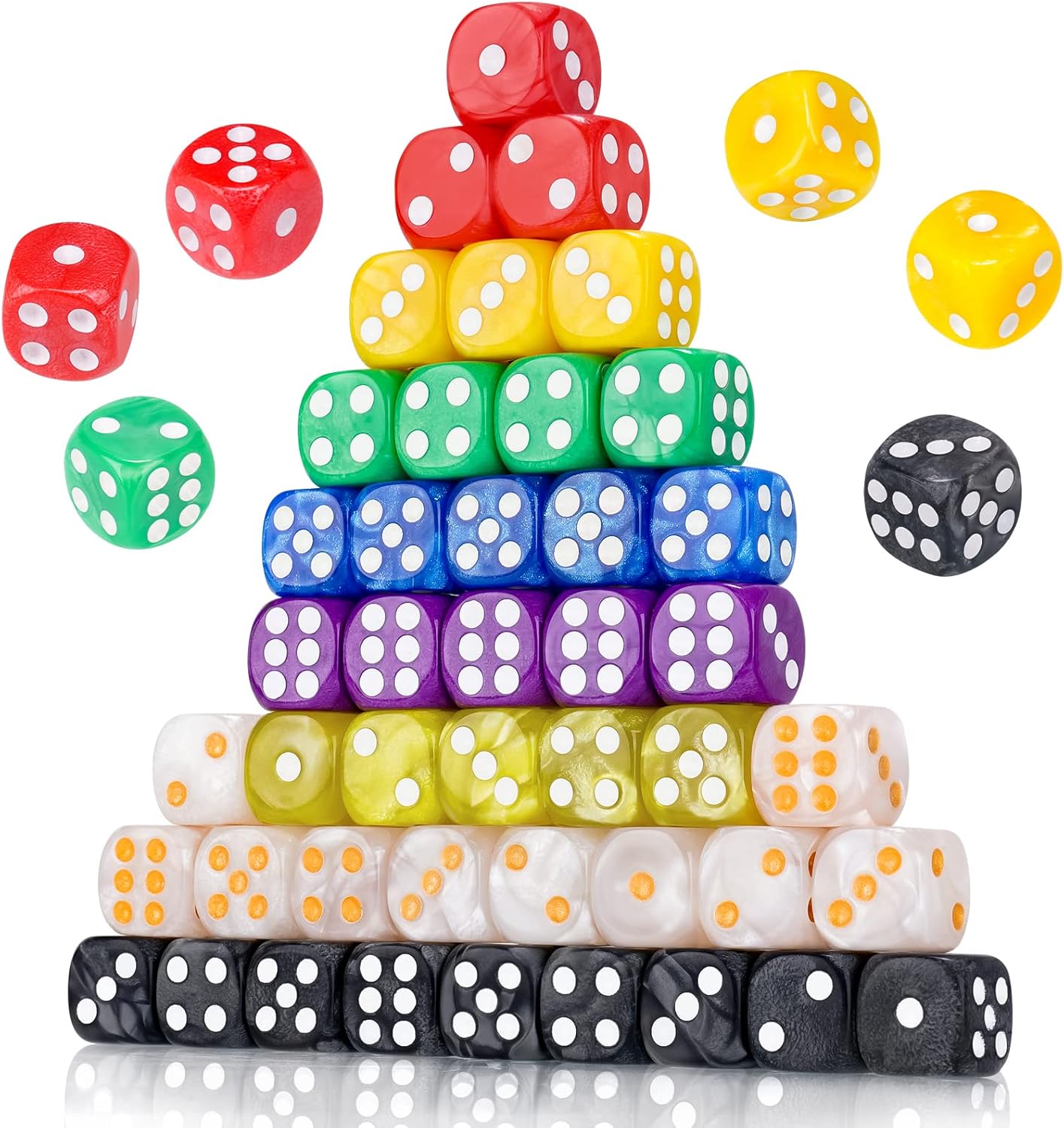 50PCS 14MM Game Dice Set, Solid 6-Sided Translucent Vintage Colors Rounded Corners for Board Game, Party, Holidays, Family Game (10 Mix Colors)