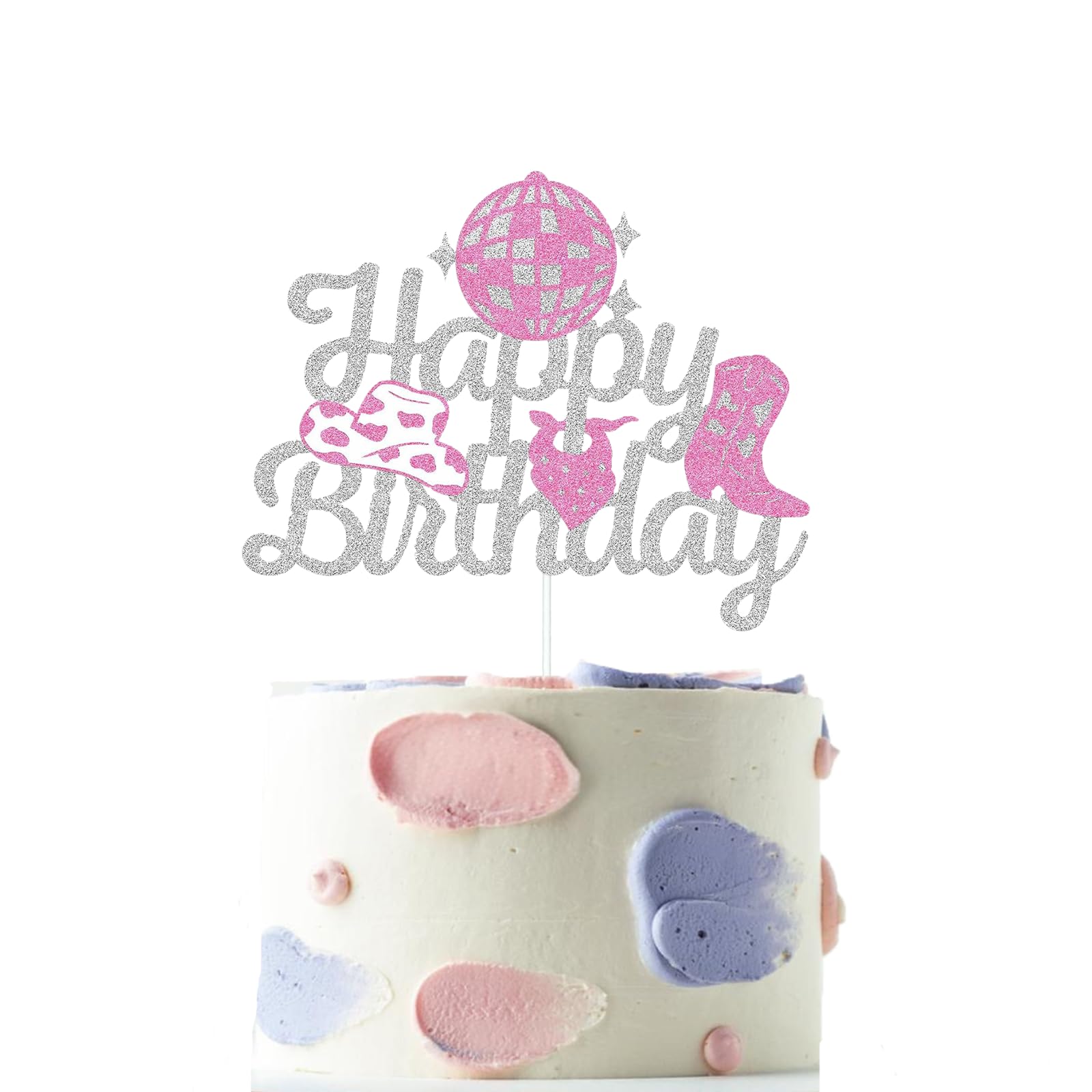 1Pcs Cowgirl Happy Birthday Cake Topper Western Theme Cowgirl Hats Boots Glitter Pink Cake Topper Decorations for Western Theme Birthday Party Baby Shower Supplies