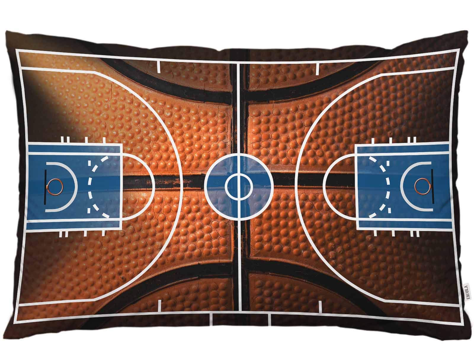 EKOBLA Throw Pillow Cover Basketball Court Sports Playground Pattern Floor Game Field Black Orange Decor Lumbar Pillow Case Cushion for Sofa Couch Bed Standard Queen Size 20x30 Inch
