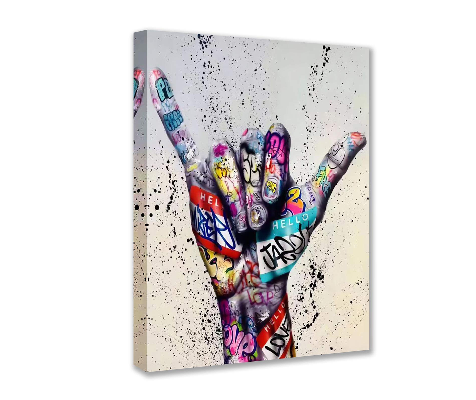 Banksy Street Art Decor Fingers Pictures Graffiti Two Fingers Means Number Six Artwork 1 Panels Canvas Wall Art Living Room Nordic House Decor Framed Ready to Hang Poster and Prints(16''Wx24''H)