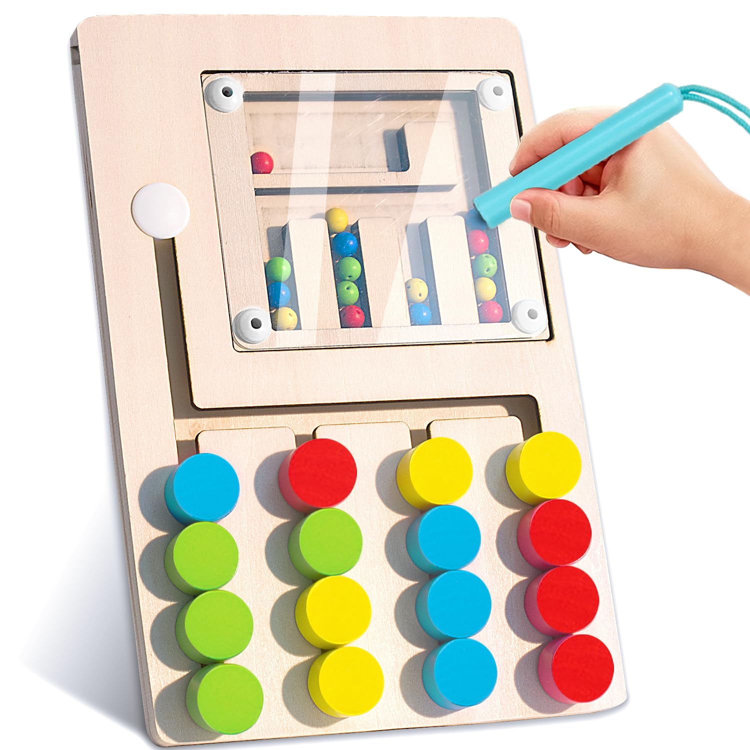 AEYAKA Montessori de Madera Juguete Tablero Laberinto Magnético para Niños de 4 5 6 7 8 Años de Colores y Números Juguete Educativo Aprendizaje Motor Fino, Regalo Ideal para Niños y Niñas