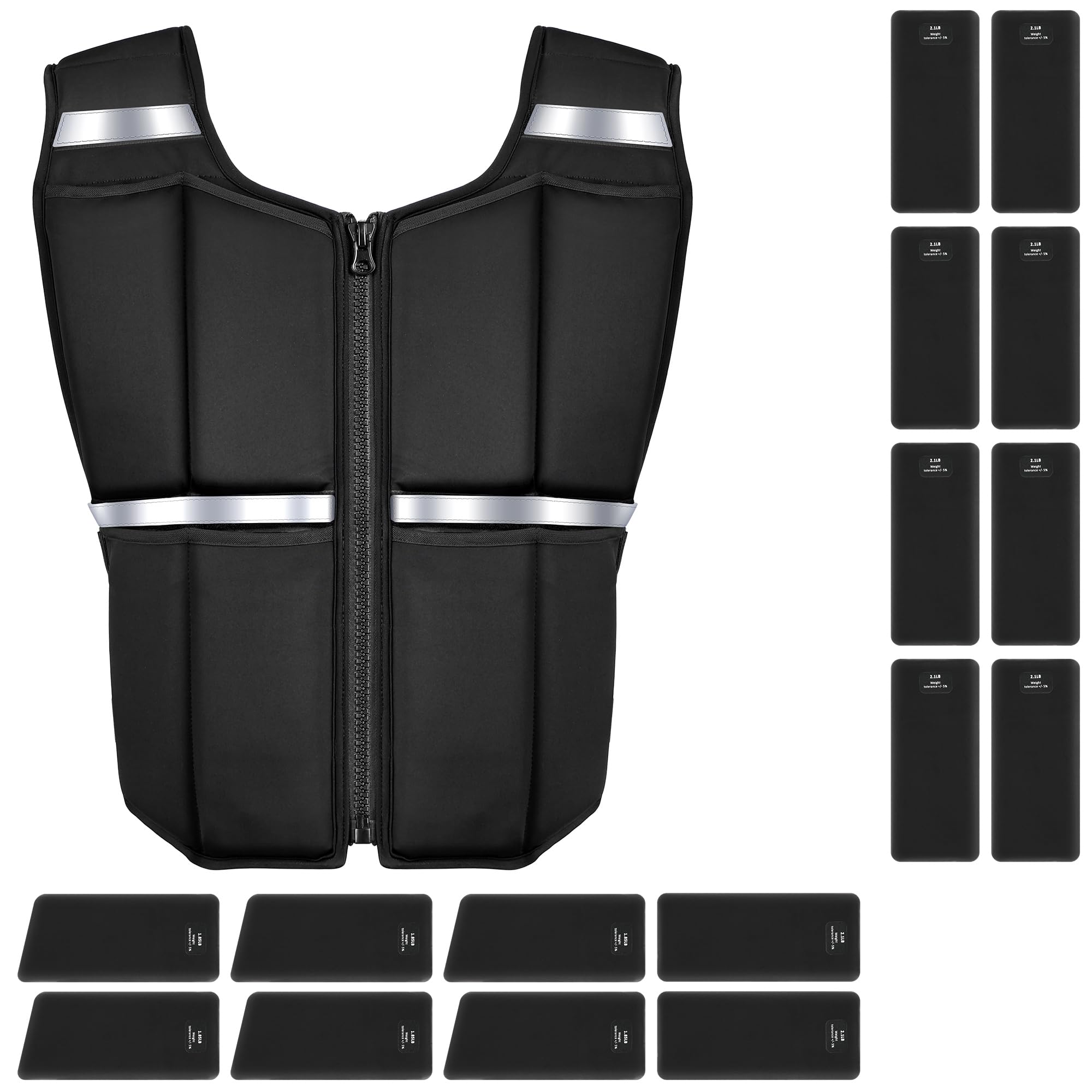 ONETWOFIT Chaleco Lastrado Ajustable 20 kg, Chaleco Peso Entrenamiento con 16 Pesas de Silicona, Chaleco Lastre con Cremallera, para Musculación y Entrenamiento de Fuerza,con bandas reflectantes