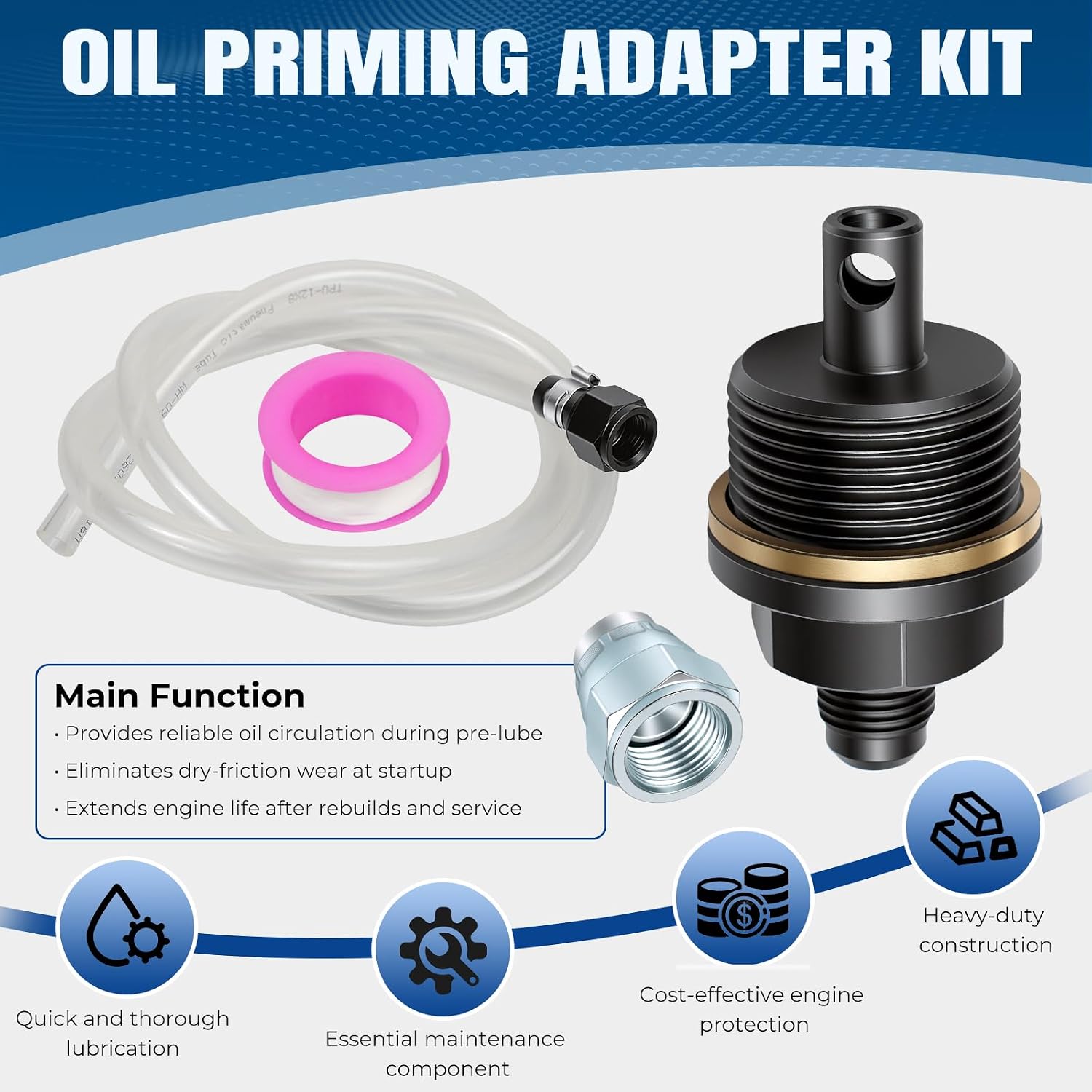 Oil Priming Adapter Kit Compatible with Detroit Diesel DD13 DD15 Engines Includes Cover Conduit Sealing Tape M33 × 2.0 Thread Pre-Lubrication Replacement Part Replace Part number 6492-10