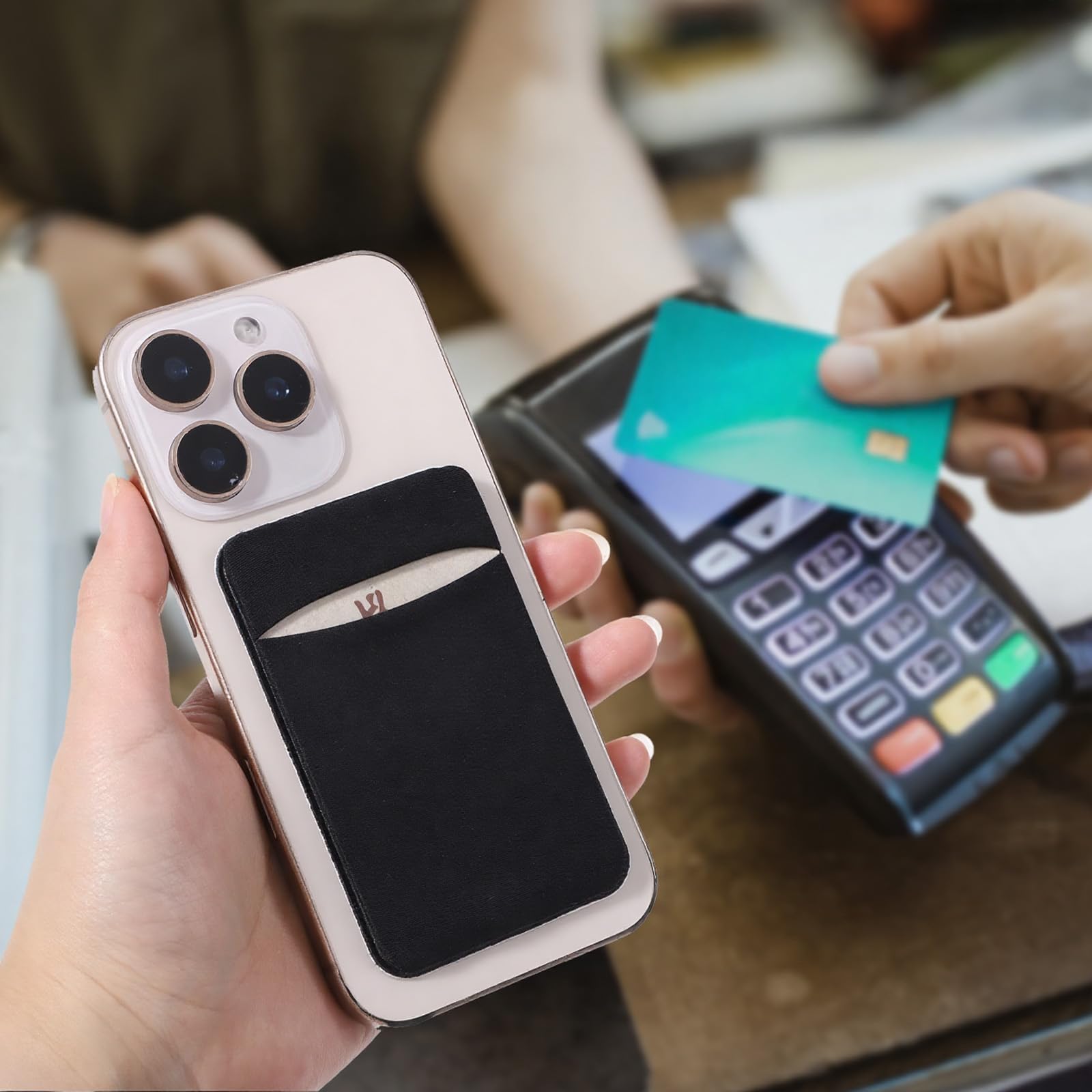 3-pak kieszonek na kartę z tyłu telefonu, rozciągliwy uchwyt na portfel, kieszonkowy, etui na dowód osobisty, kieszenie na telefony komórkowe, samoprzylepne etui na karty do smartfonów (czarne