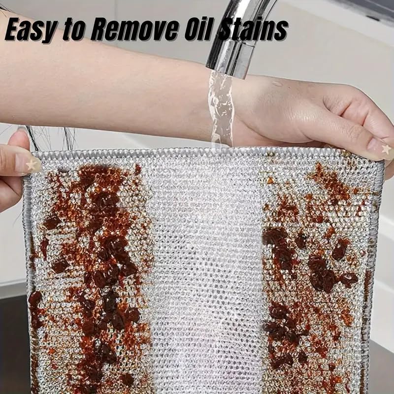 Image of Afrodite Non Scratch Wire Dishcloth, Multipurpose Wire Dishwashing Rag for Wet and Dry, Multifunctional Dish Rags for Washing Dishes, Reusable Steel Wool Scrubber for Kitchen Cleaning (6pcs)