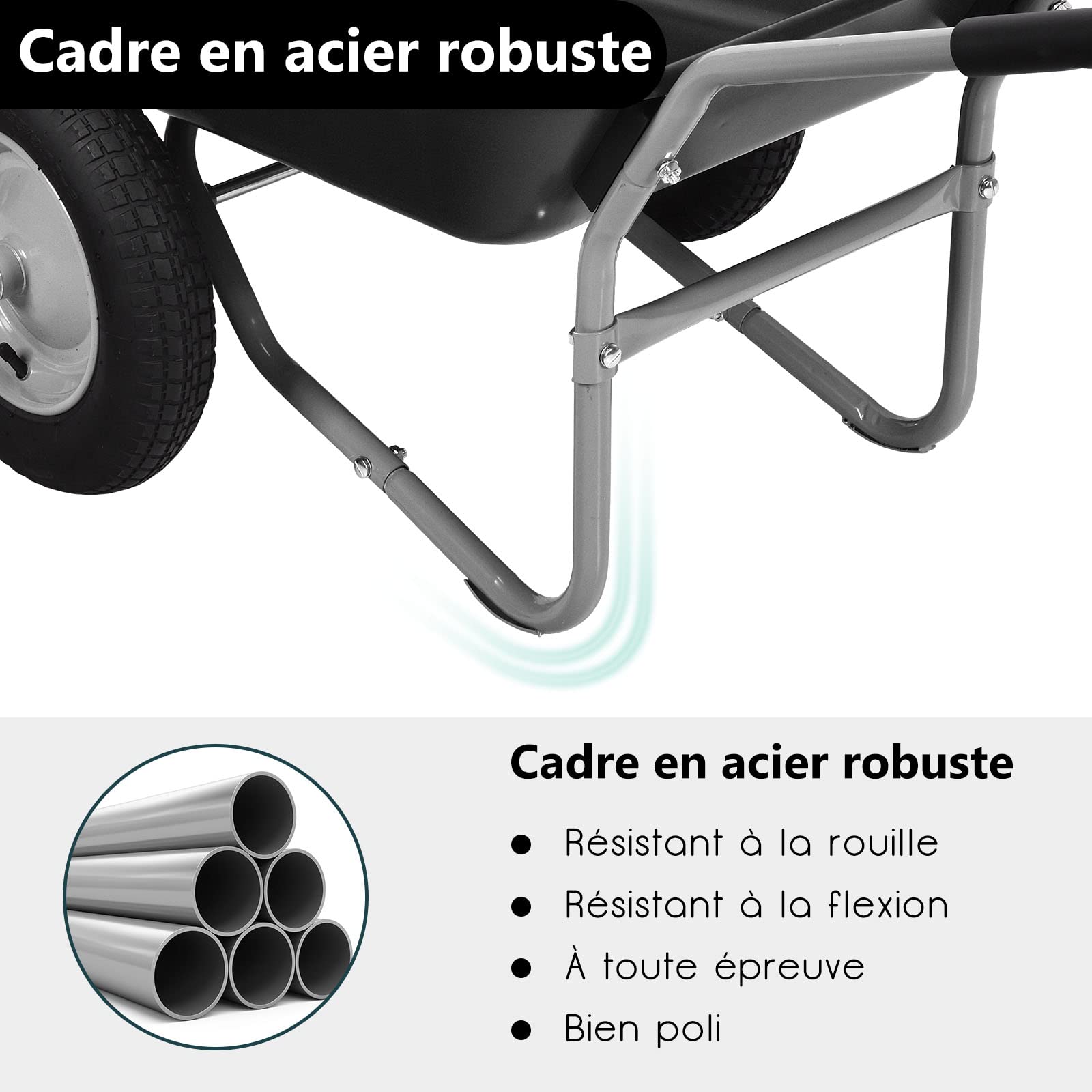COSTWAY Brouette de Jardin 2 Roues, Brouette de Jardin Résistante en Fer avec Pneus Ø 35cm et Poignée, Charge Max 100 KG, pour Jardinage/Maçonnerie (Noir)