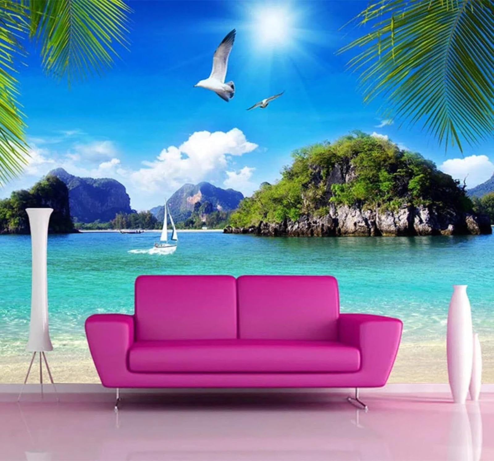 XLMING Blue Sky Sea Islands Seascape 3D Wallpaper Luxury Home Dining Decor Paste Sofa Living Room The Wall for Bedroom Mural-300cm×210cm