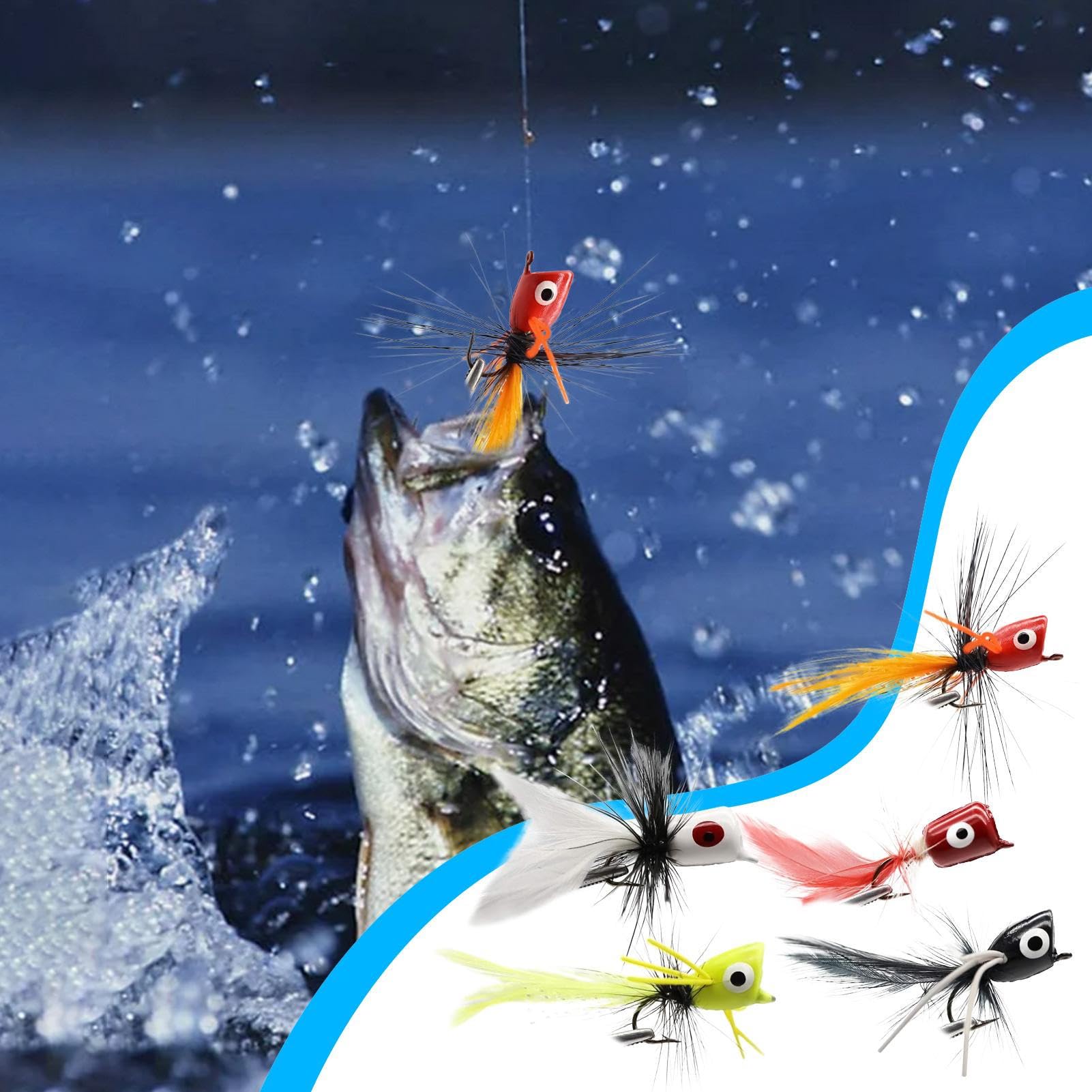 Popper pour Black Bass Pêche à la Mouche | 10 Mouches Poppers Sèches Leurres pour Black Bass,Petits Leurres Hameçons Sèches et Noyés pour Crapets Truites Saumons Achigans Perches Poissons Appâts Pêche