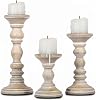 Portavelas de madera de mango Mela Artisans - Acabado blanqueado, set de 3 | Soportes decorativos tallados a mano para acentuar salas acogedoras, centros de mesa de temporada y decoración de repisa de chimenea. 1