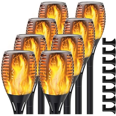 Upgraded Solar Flame Lights Outdoor, Waterproof Dancing Flame Post Lights for Garden Pathway Yard