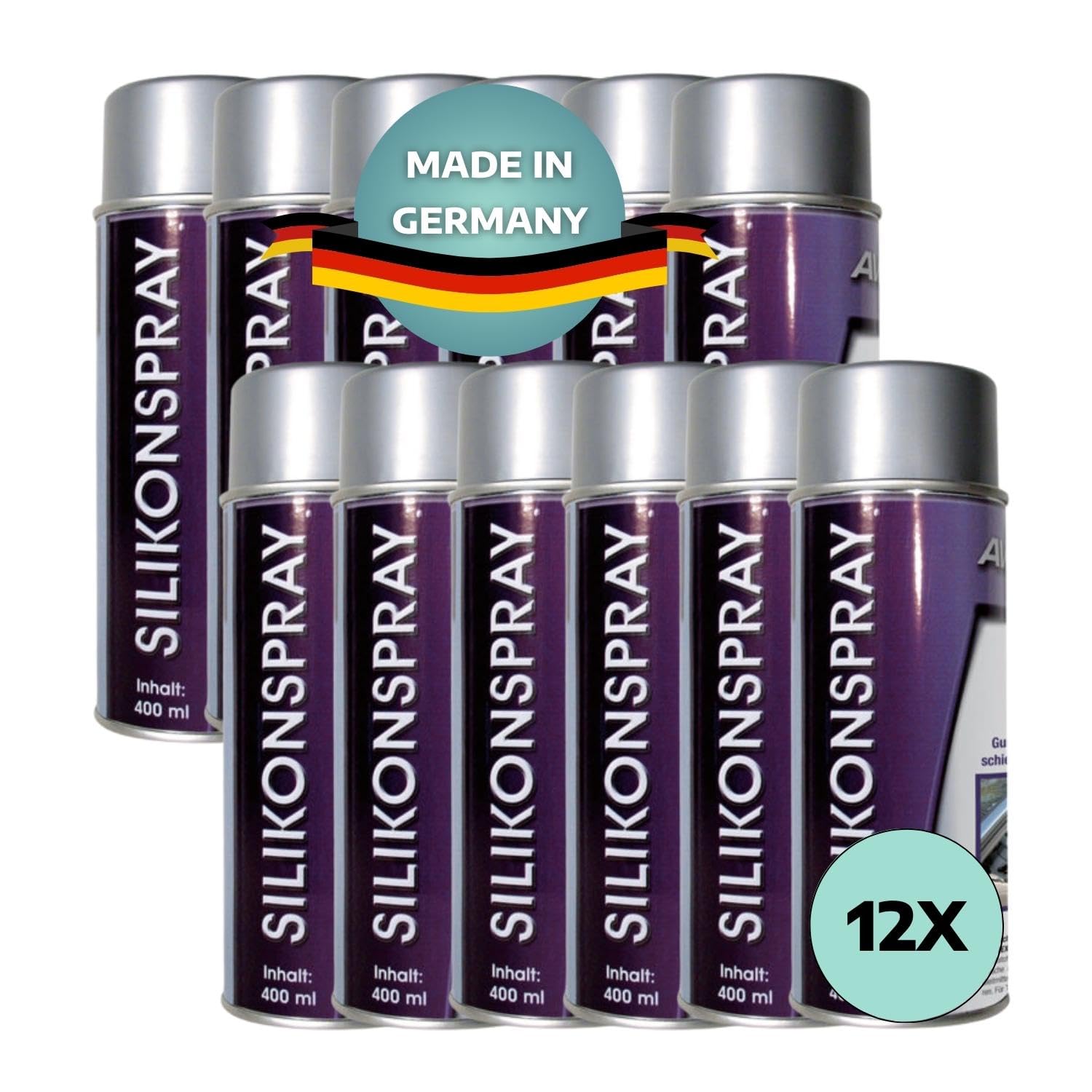 12 x Silikonspray 400 ml I Schutz für Metall, Kunststoff & Gummi I Silikonspray Gleitspray für Schaniere & Gelenke I Silikonspray Auto bis 200°C hitzebeständig I Gummi Spray