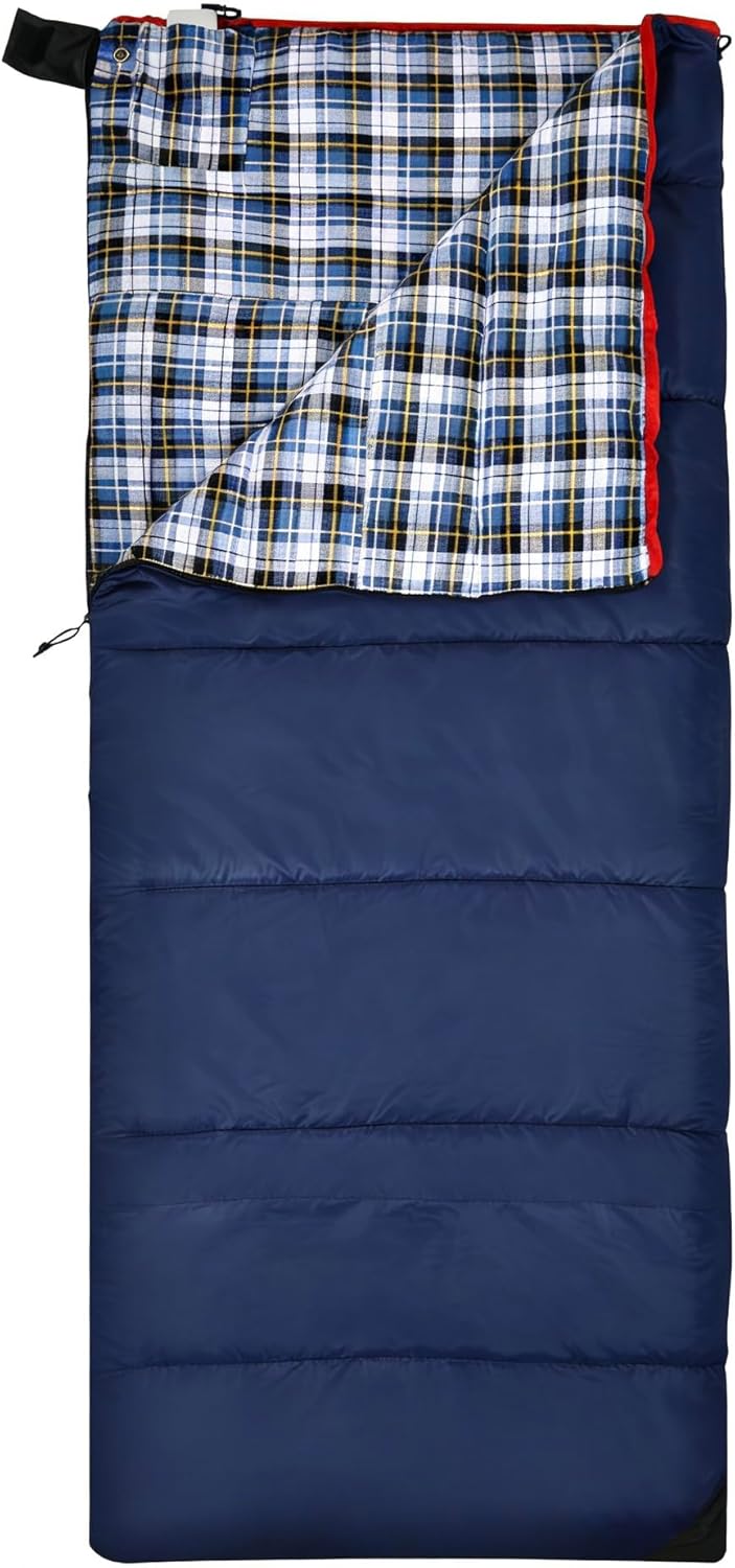 REDCAMP Cotton Flannel Heated Sleeping Bag, Cold Weather & Warm and Comfortable Sleeping Bags (6.4lbs, Blue)