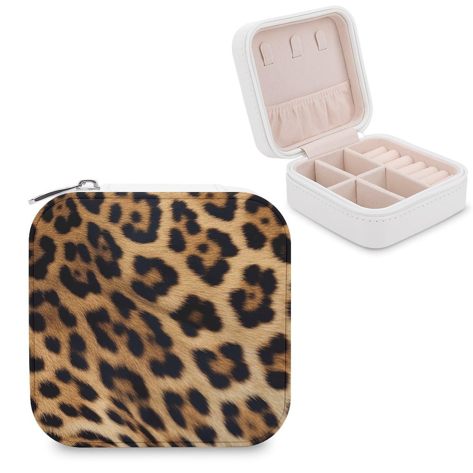 VstaDank Rough Leopard Print Travel Jewelry Case Small Portable Jewellry Organizer Box PU Leather Organizer Boxes Personalized Jewellery Storage Holder Gift for Womens Rings Earrings