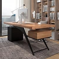 Vista 4 de Escritorio de computadora de madera maciza para oficina en casa, escritorio de estudio, estación de trabajo con cajones y armario de almacenamiento