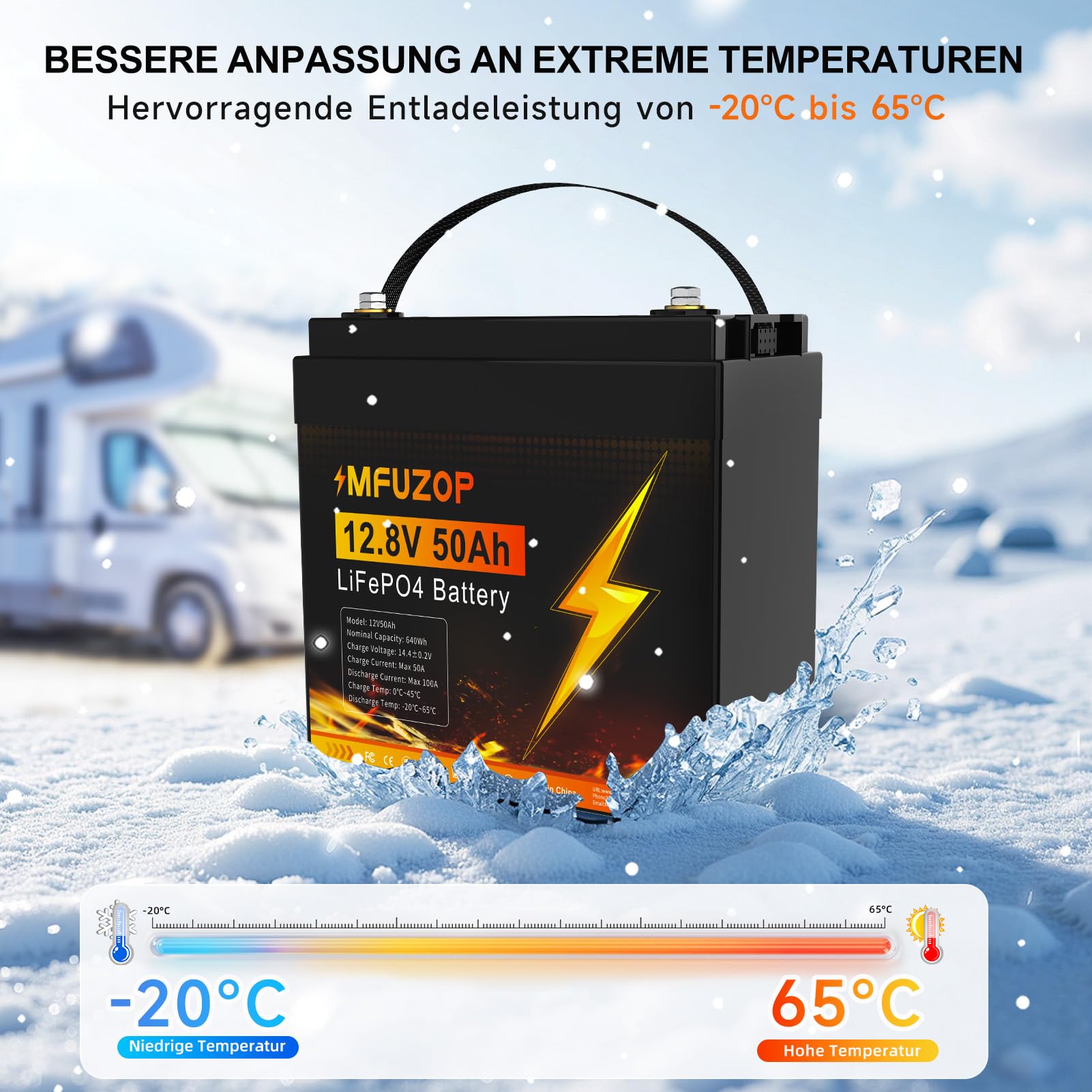 Batteria LiFePO4 12V 50Ah, BMS 50A, Potenza Massima 640W, 15000 Cicli Profondi, Batteria al Litio per Motore Elettrico, Caravan, Camper, Marina, Impianto Solare, Ecoscandaglio