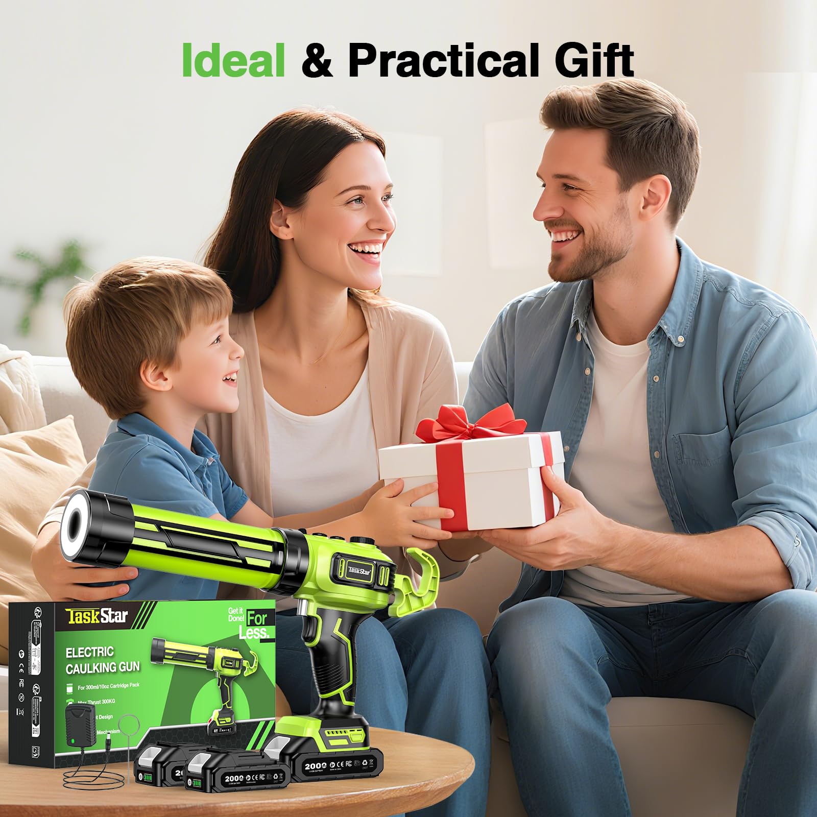 Taskstar Pistola de calafateo eléctrica compatible con Makita-20V, pistola de calafateo inalámbrica con 2 baterías de 2,0 Ah, luz LED, velocidad variable, pistola selladora de batería de 10 a 10,1
