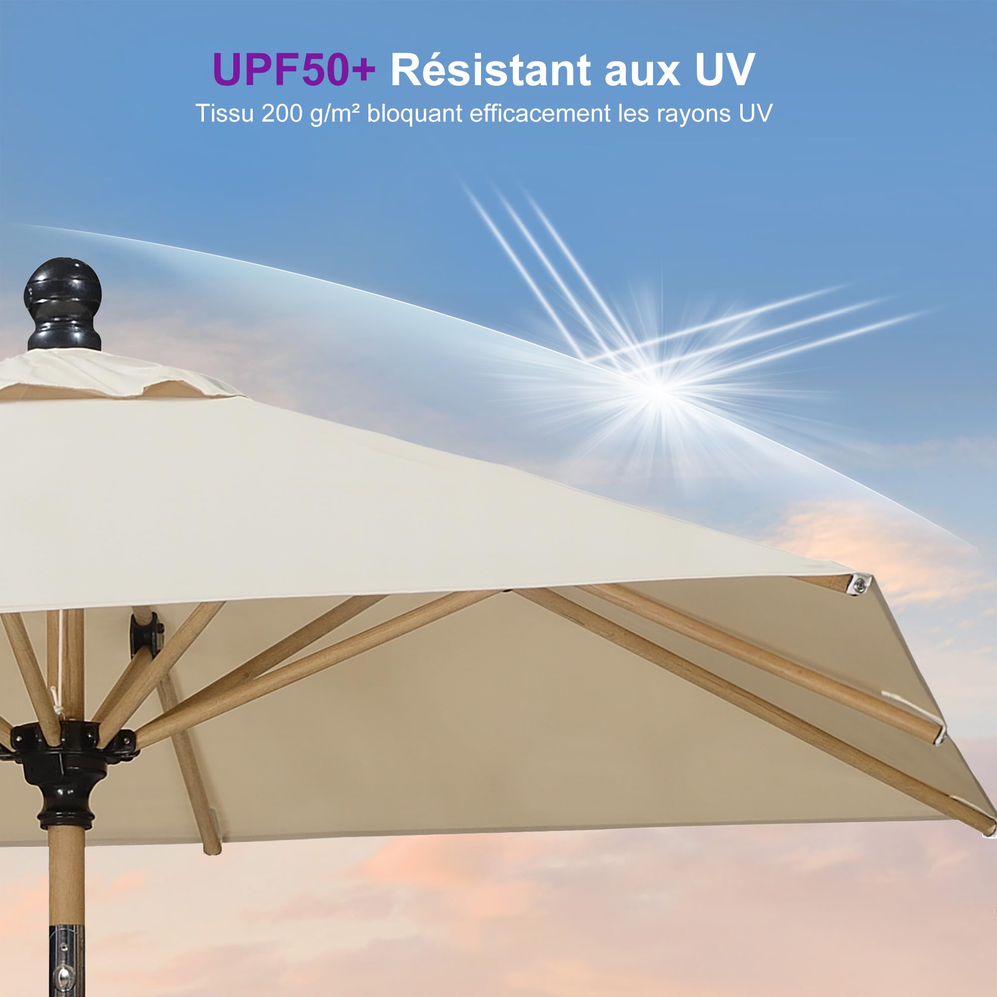 PURPLE LEAF Parasol Rectangulaire 1,2 x 1,8 m Aluminium en Teck Beige