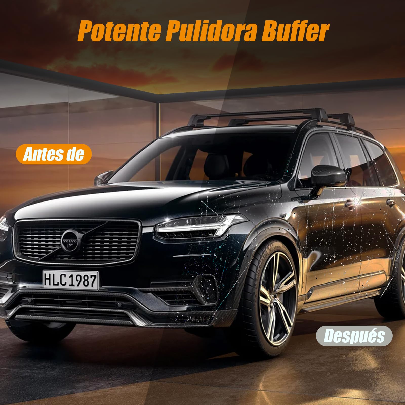HYCHIKA Pulidora Coche 1580W, Pulidora Rotativa Con 6 Velocidades Control Variable, Pulidora Con Motor de Cobre Puro, con Almohadilla de Pulido de 180 mm, Kit Pulido Coche