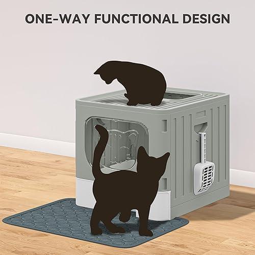 Vista 41 de YITAHOME Caja de arena grande cerrada para gatos con cojín, cajas de arena cerradas antisalpicaduras con pala de arena para entrada frontal, puerta