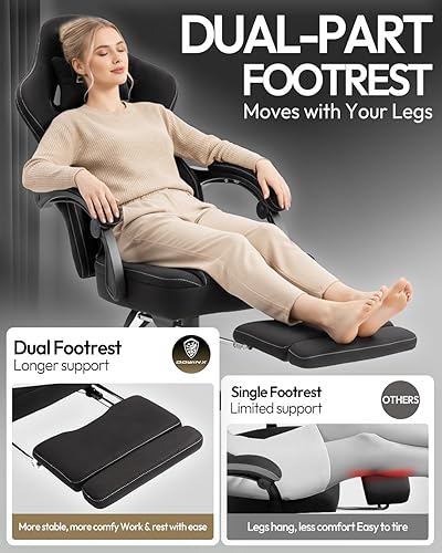 Miniatura 4 de Dowinx Silla de juegos con reposapiés, silla de jugador de tela transpirable con almohadilla de gel y bolsa de almacenamiento, silla de oficina