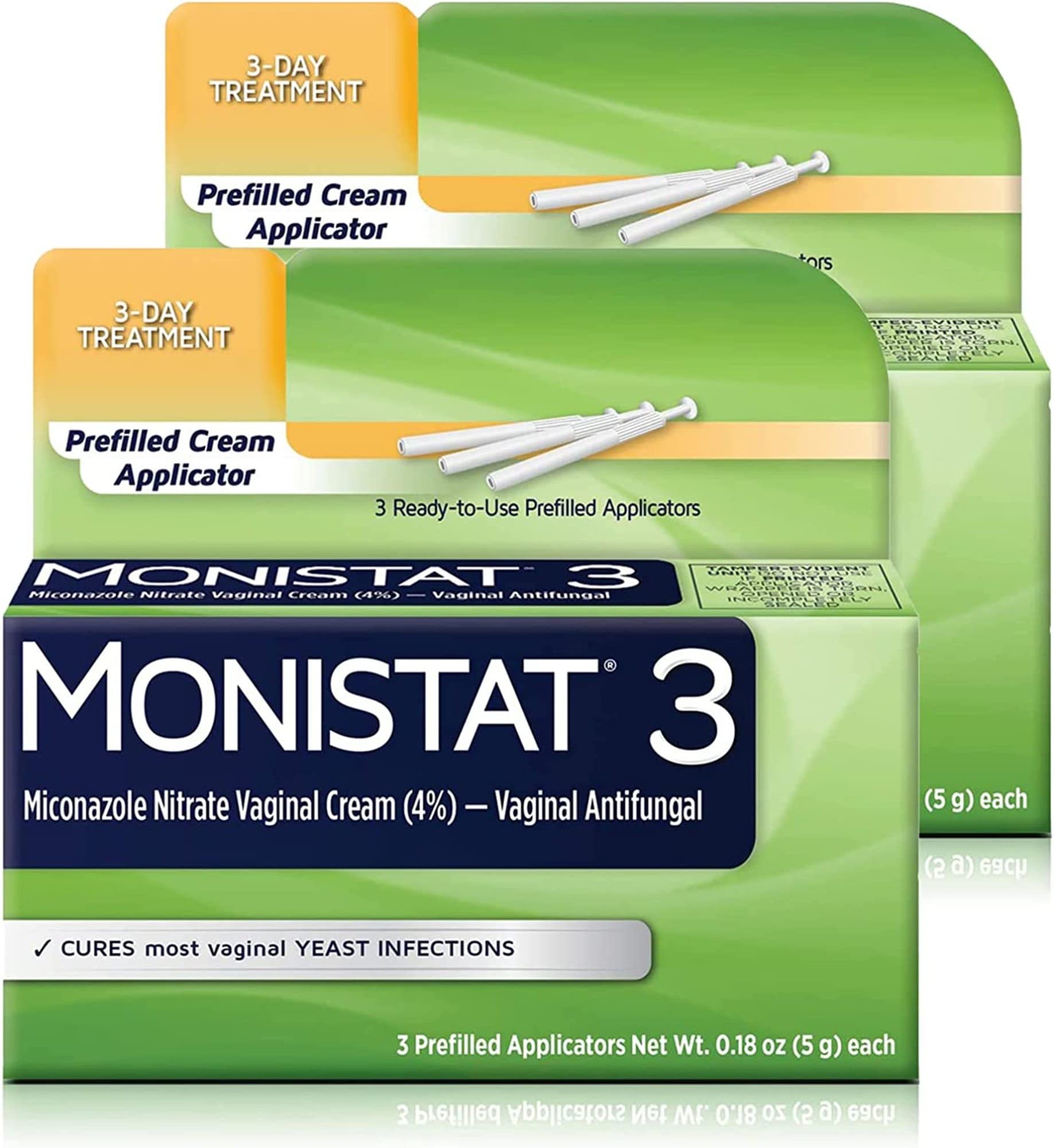 Monistat 3 Day Yeast Infection Treatment for Women, 3 Miconazole Prefilled Cream Applicators, 2 Pack