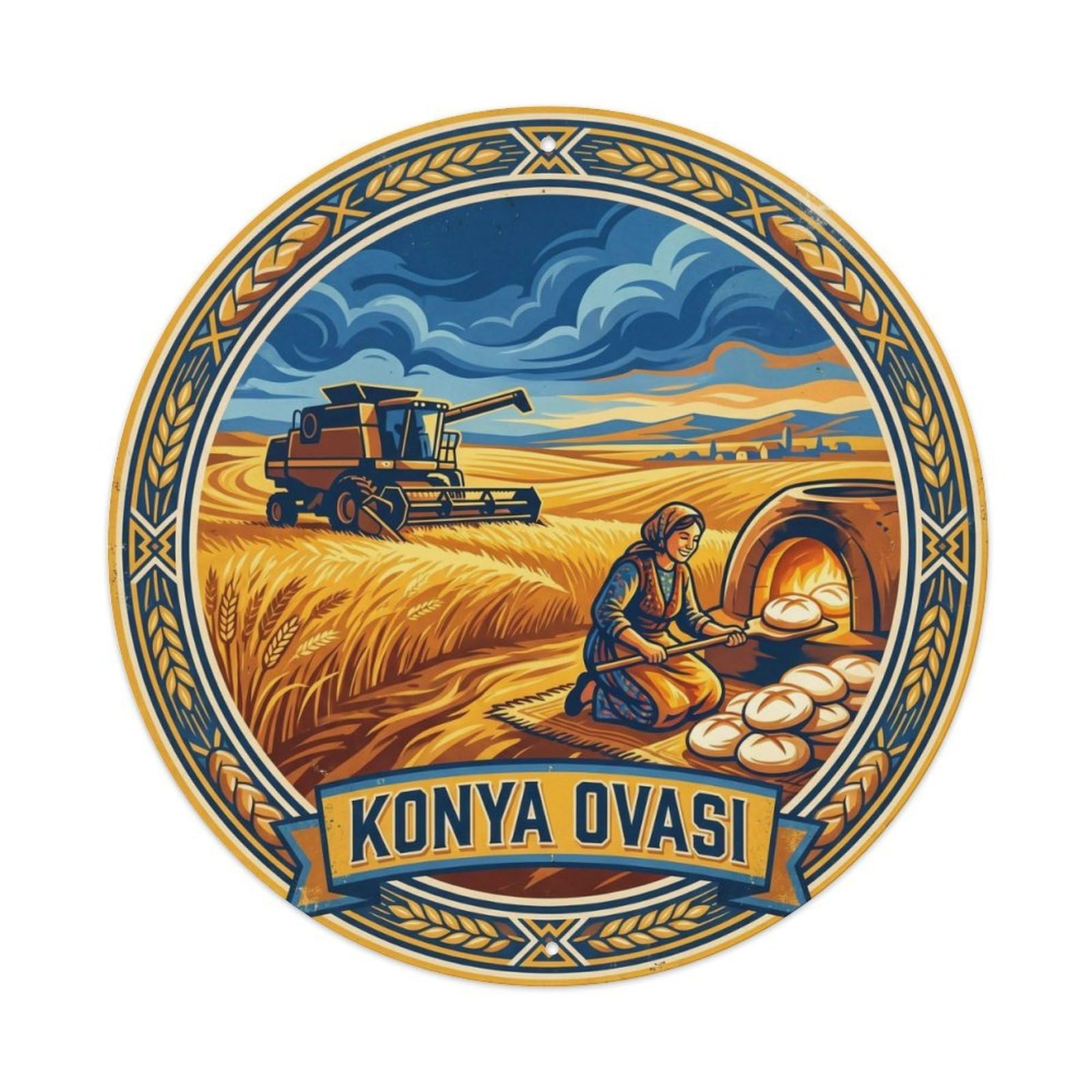 Konya Wheat Plains Anatolian Landmark Travel Bold Color Metal Tin Sign