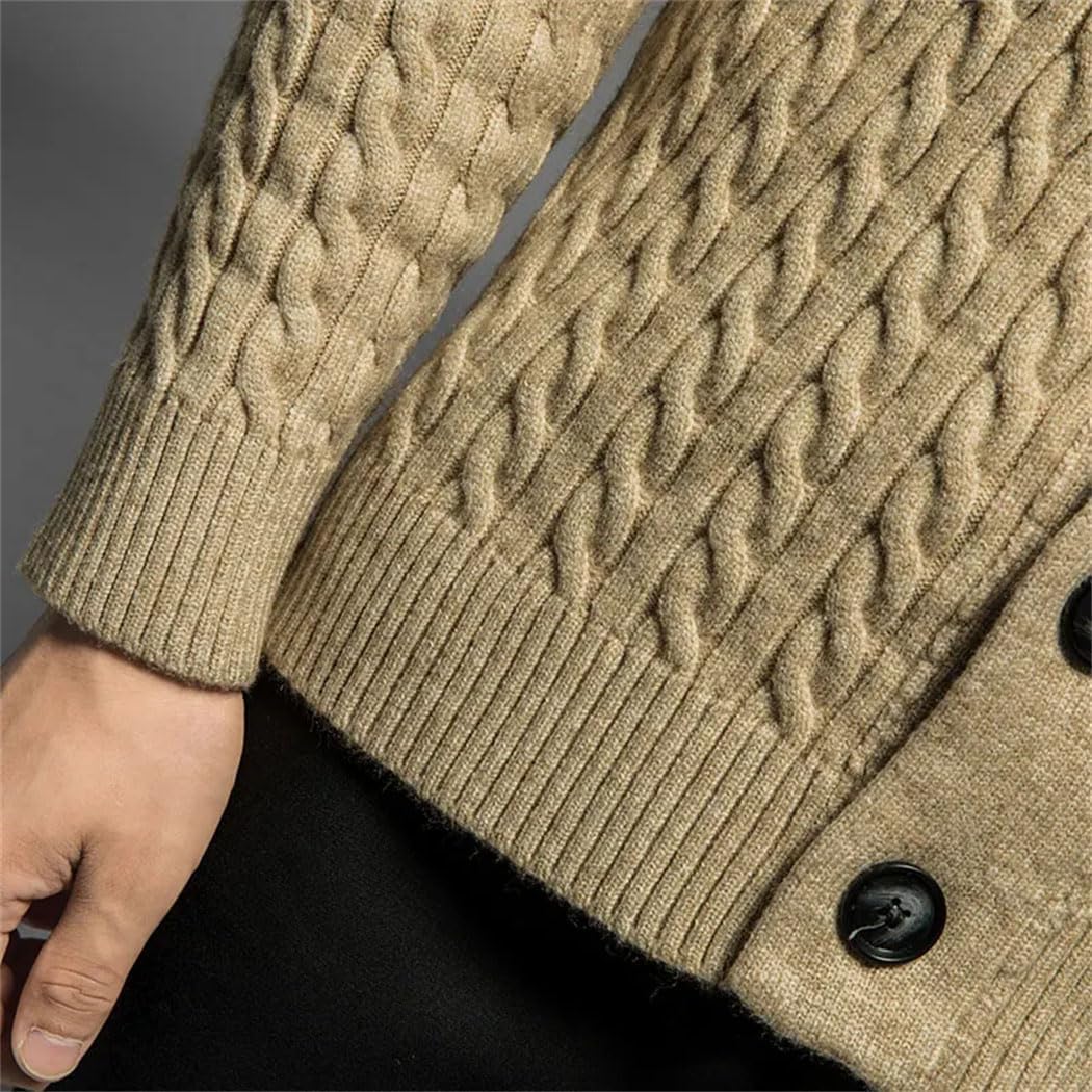 Men's Plus Size Wool Cable Knitted Cardigan Sweater Winter Thick Business Casual Gentleman Coat