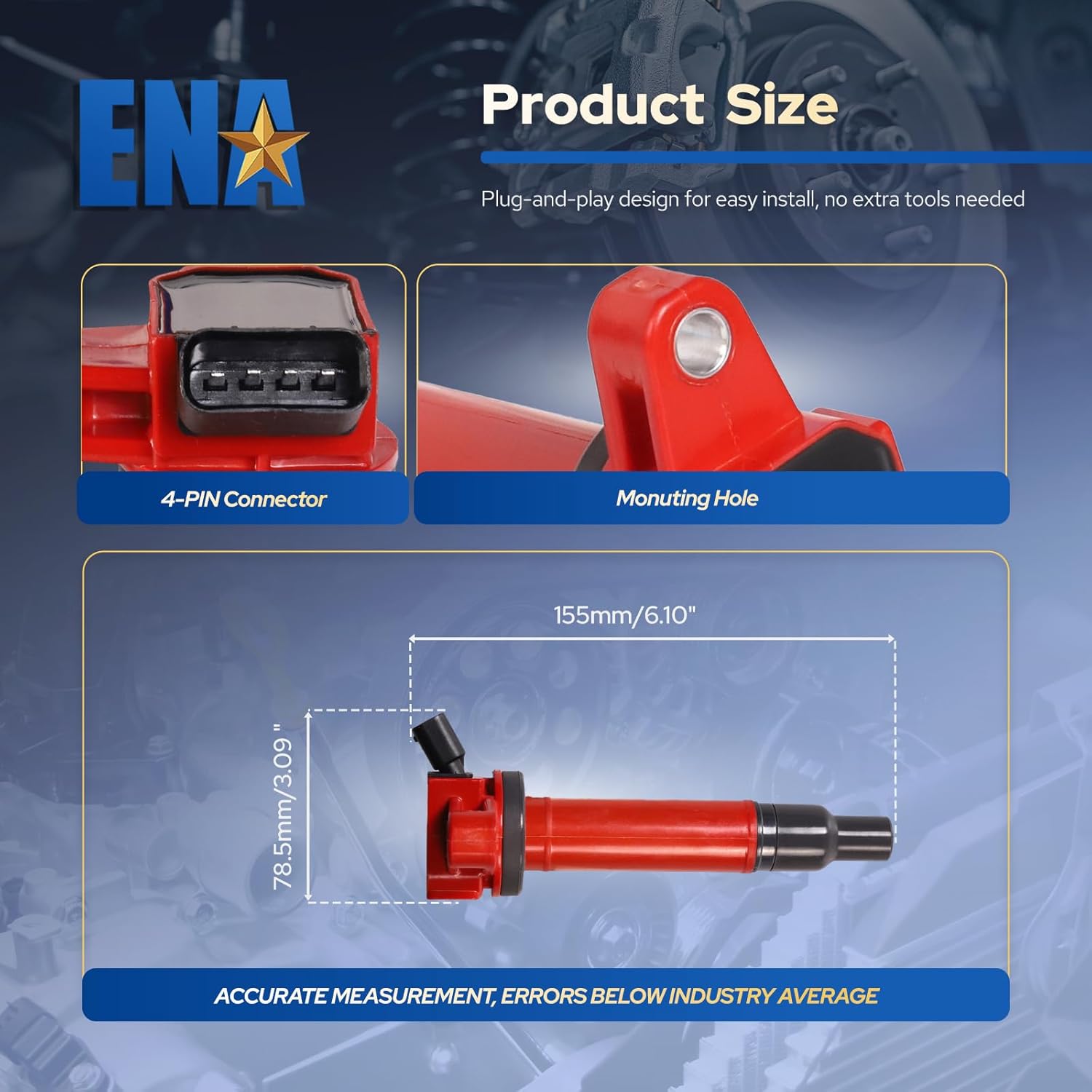 ENA Red 8 Ignition Coil V8 4.3 4.7 2000 2001 2002 2003 2004 205 2006 2007 2008 2009 Compatible with Toyota Lexus Tundra Sequoia Land Cruiser 4Runner LX470 GX470 GS430 LS430 SC430 Coils for UF230 UF493